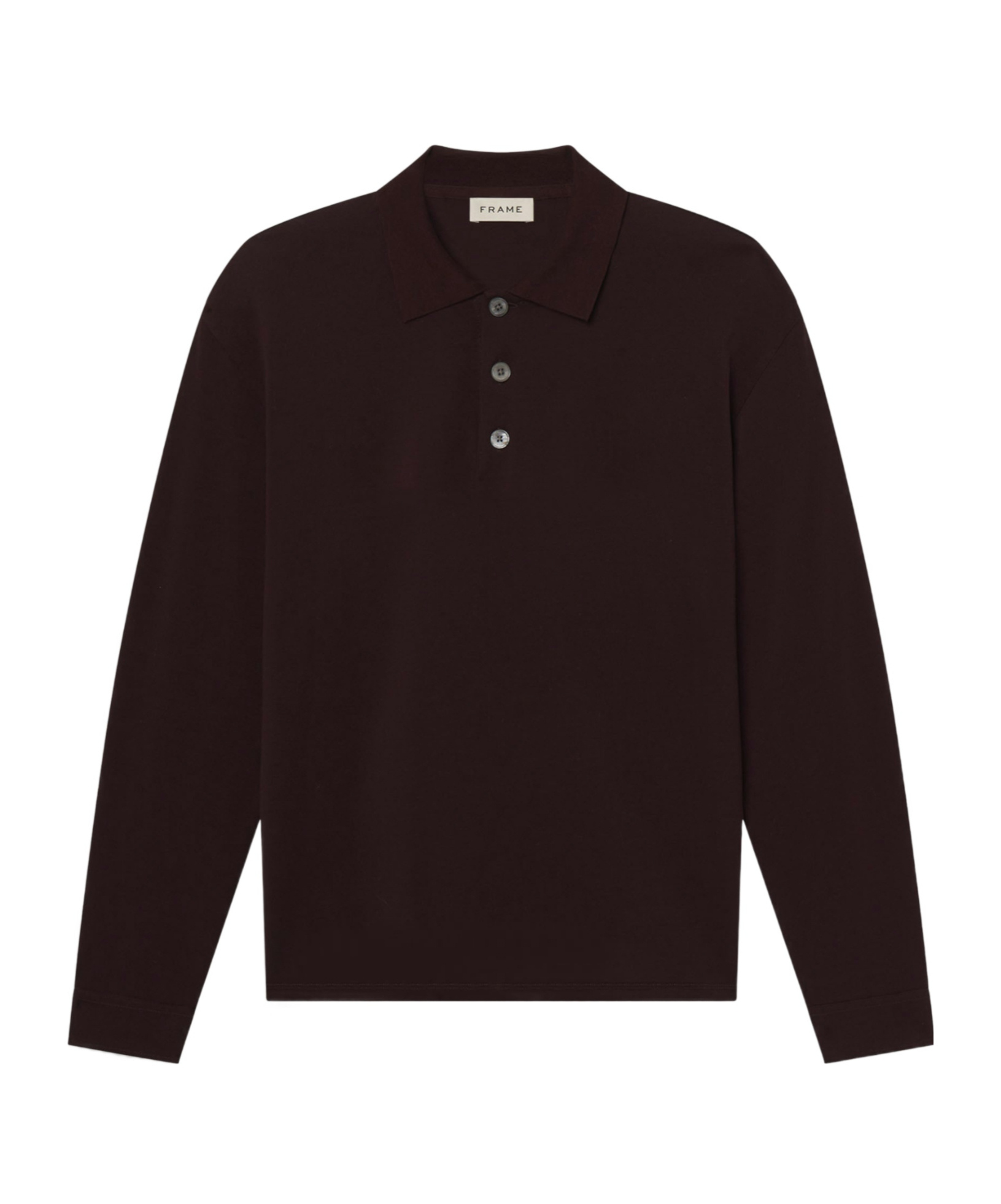 Frame Pique Regular Fit Long Sleeve Polo Shirt In Brown