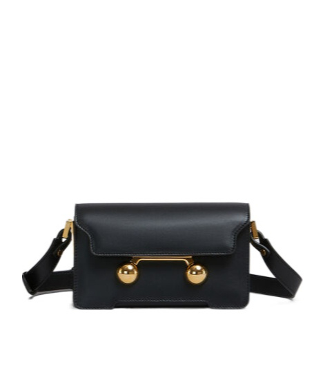 Marni Mini Trunkaroo Leather Shoulder Bag In Black
