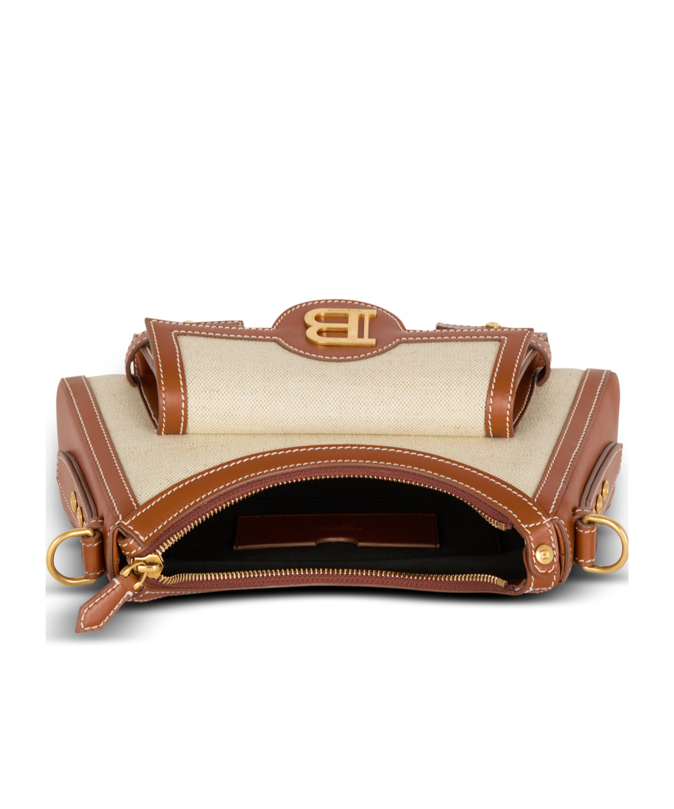 Shop Balmain B-buzz Hobo Bag In Leather And Canvas In Nude