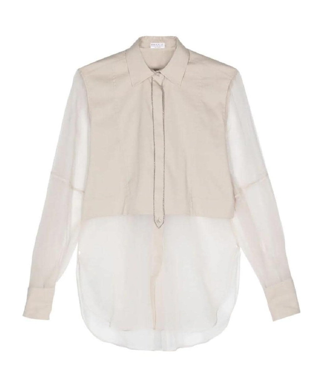 Brunello Cucinelli Women Silk Shirt With Shiny Details In Neutral