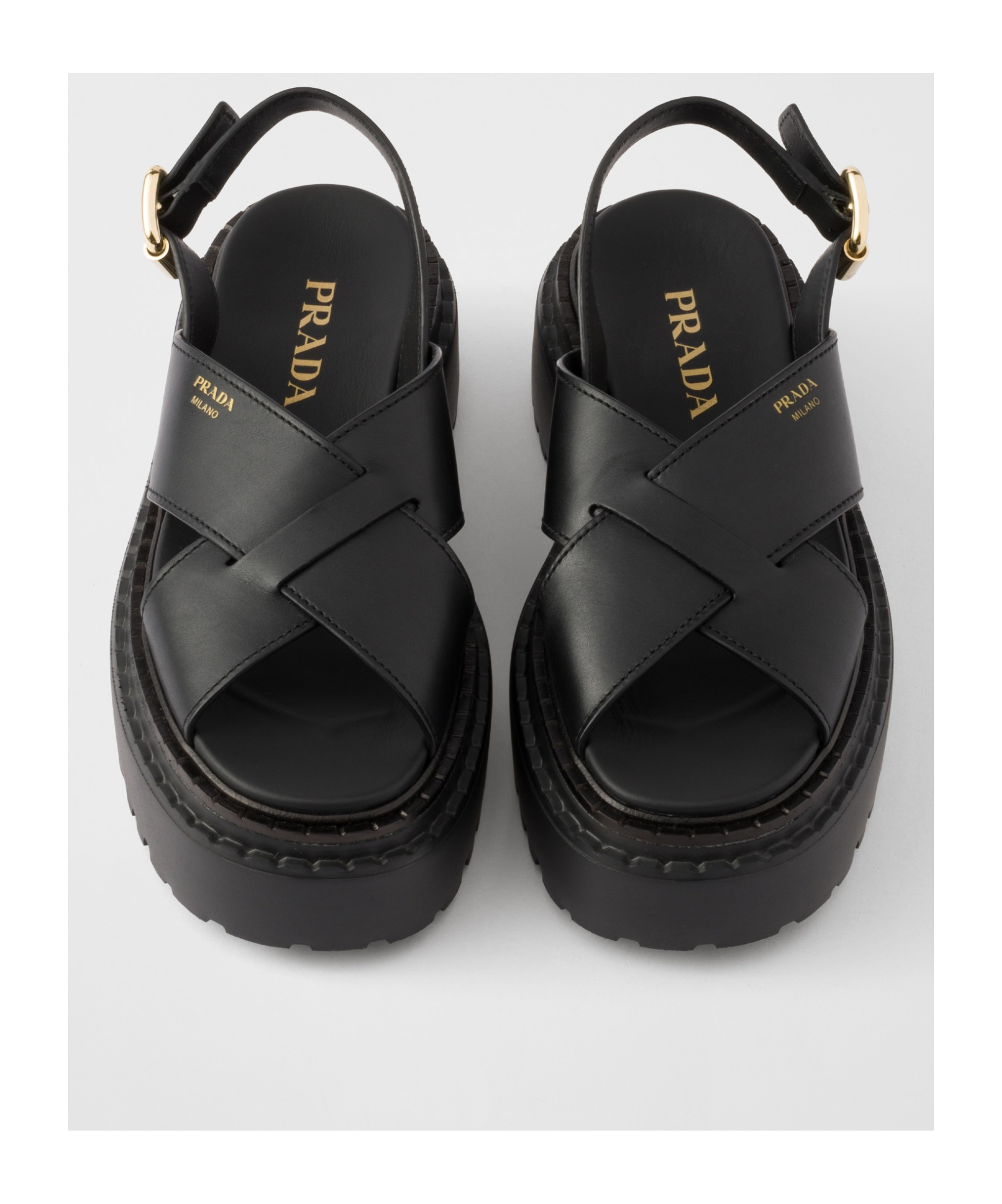 Shop Prada Leather Crisscross Sandals In Black