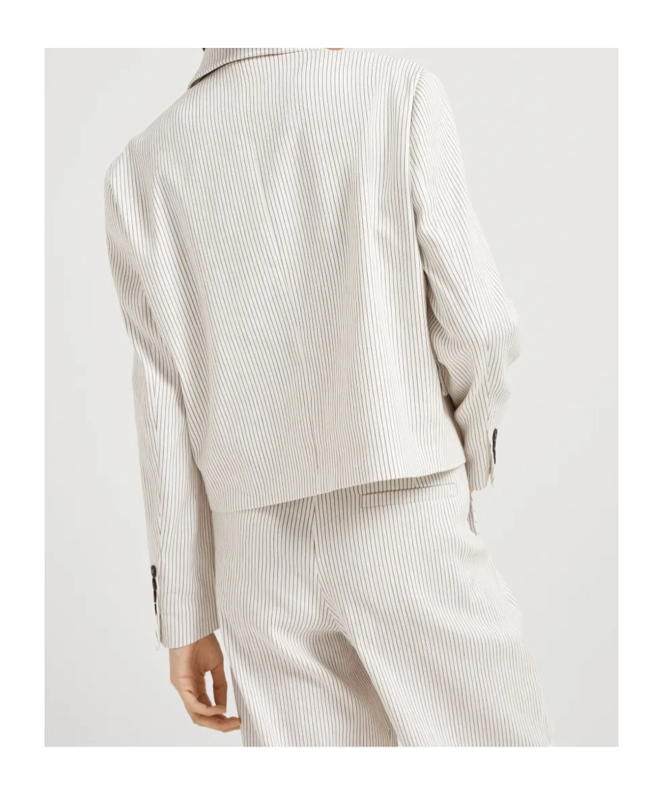 Brunello Cucinelli Striped Cropped Blazer In White