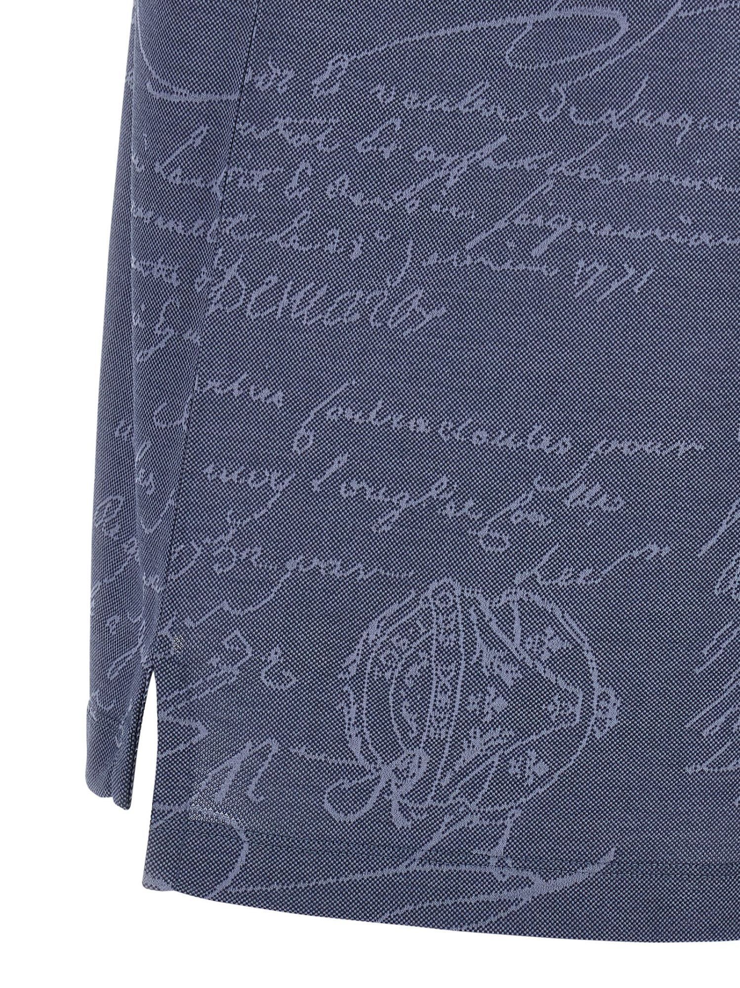 Berluti Printed Polo Shirt With Collar And Slits In Blue