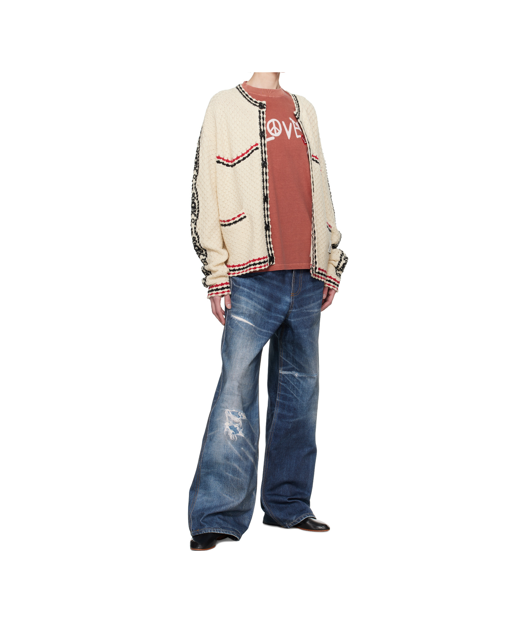 Andersson Bell Off-white Fantasia Round-neck Cardigan In Nude