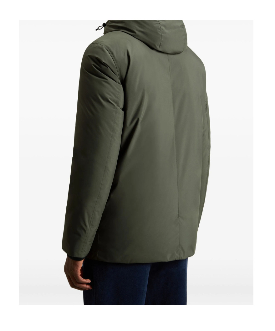 Woolrich Hooded Button-fastening Padded Jacket In Green