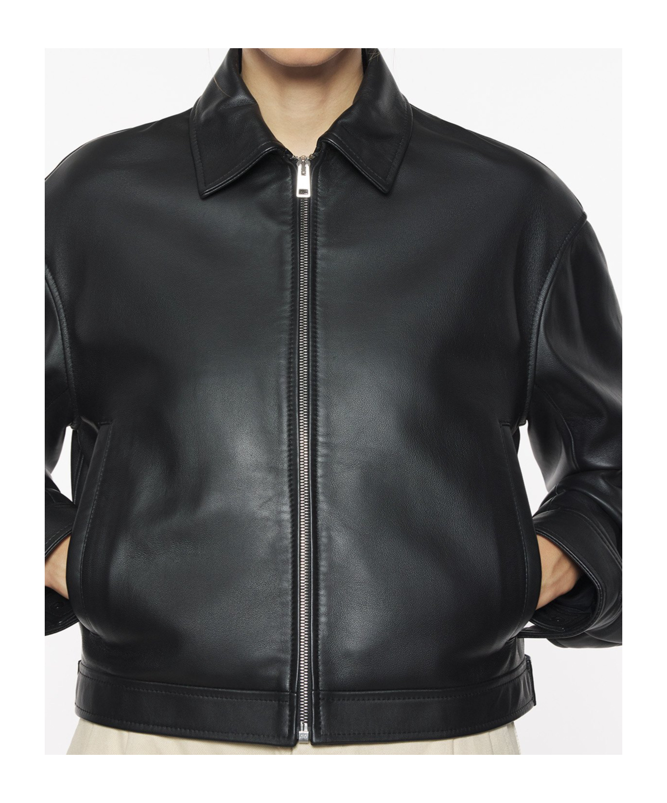 Shop Maison Kitsuné Cropped Leather Jacket In Black