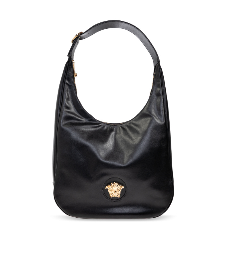Versace La Medusa Leather Shoulder Bag In Black