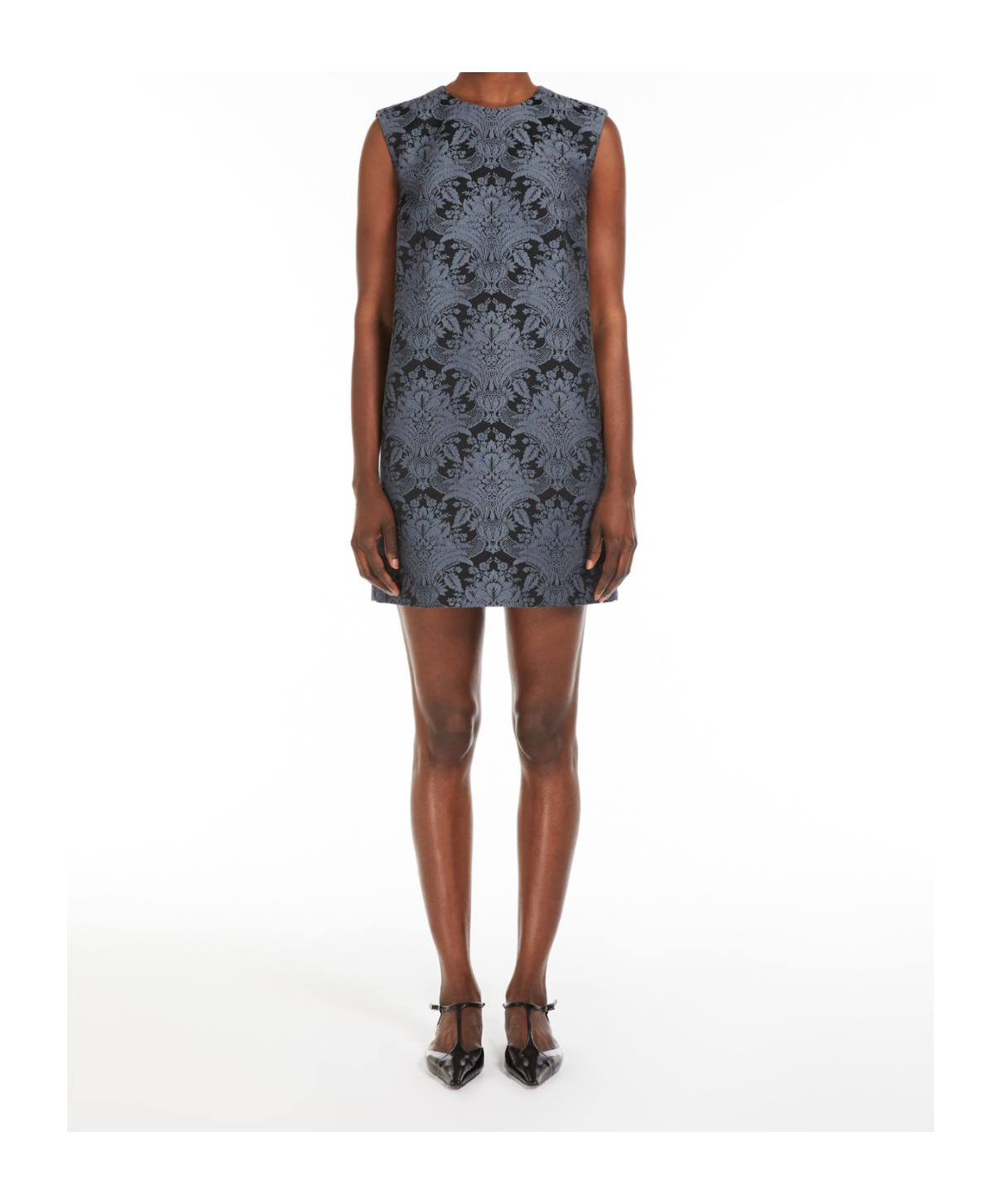 Max Mara Romania Baroque Jacquard Sleeveless Mini Dress In Gray