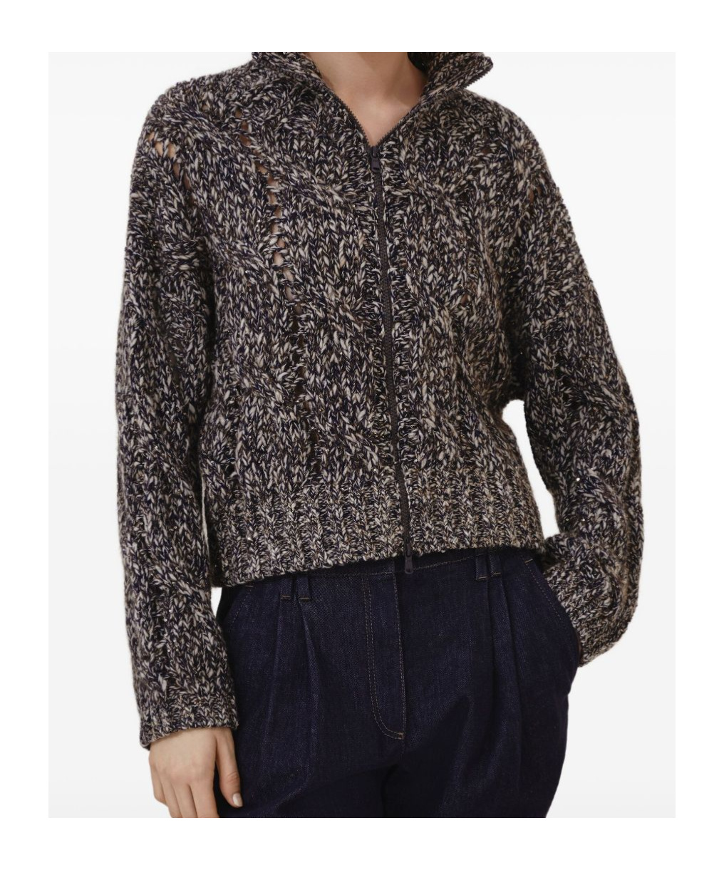 Brunello Cucinelli Braided Cardigan In Black