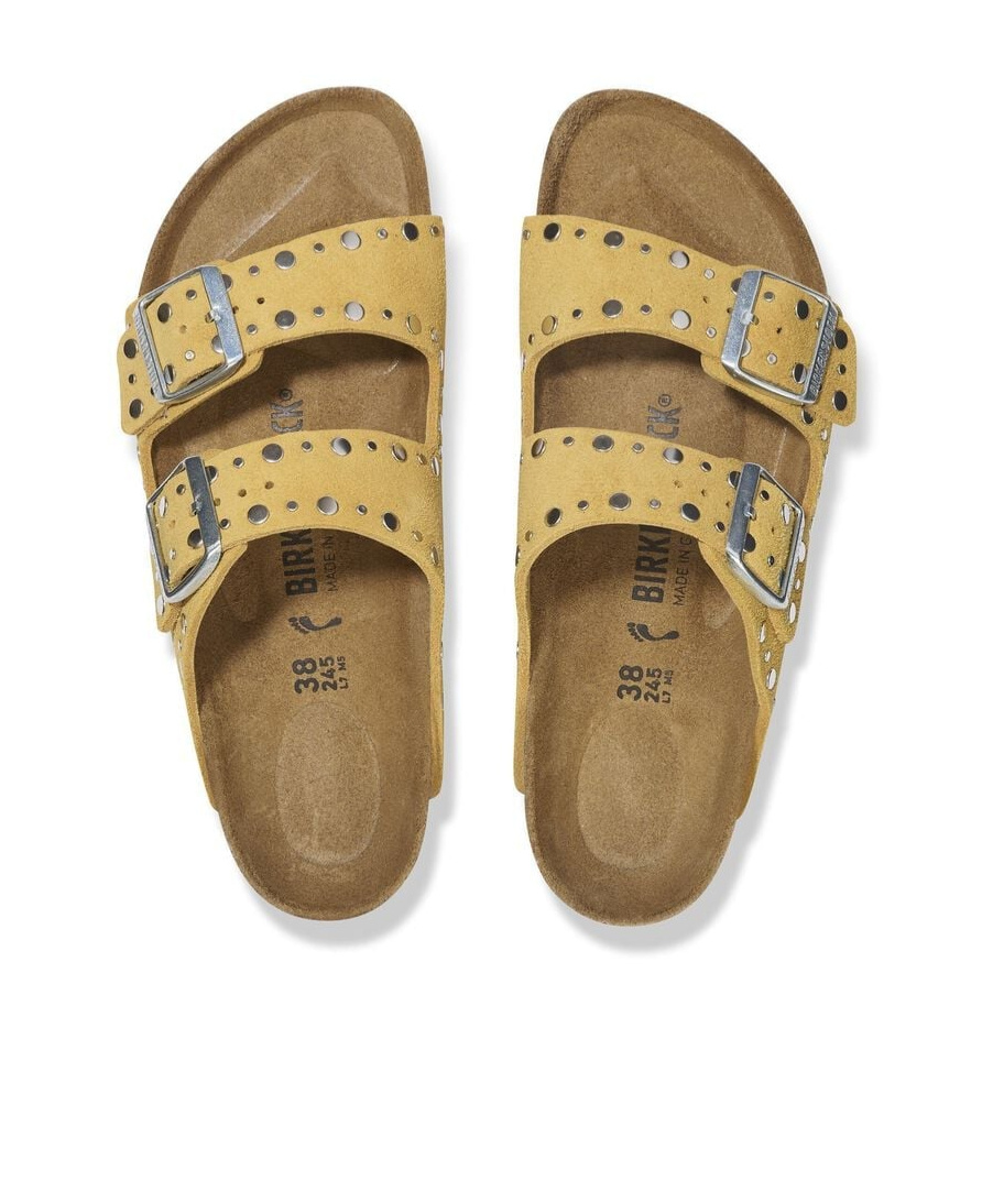 Birkenstock Arizona Rivet Border Leather Sandals With Applied Metal Rivets In Nude