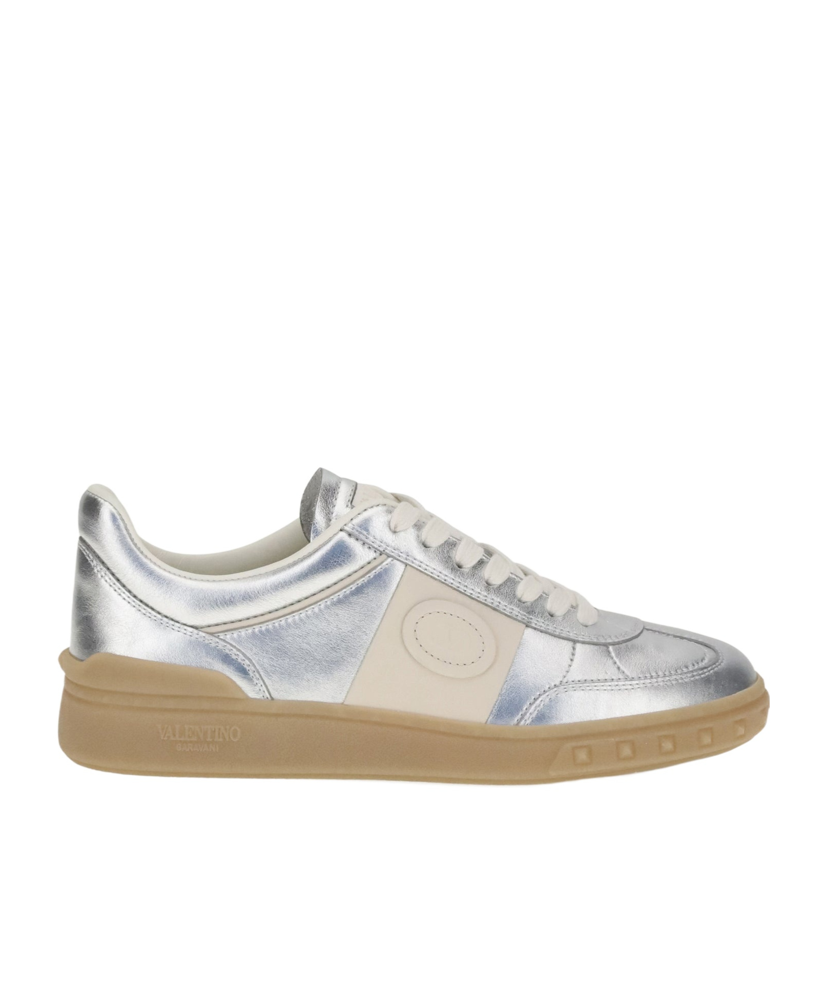Valentino Village High-top Sneakers With Unique Leather Imperfections In Silver