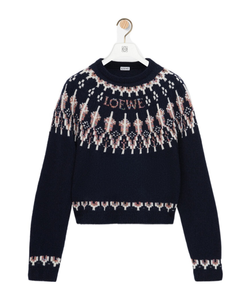 Loewe Stretch Wool Blend Sweater With Patterned Design In Black