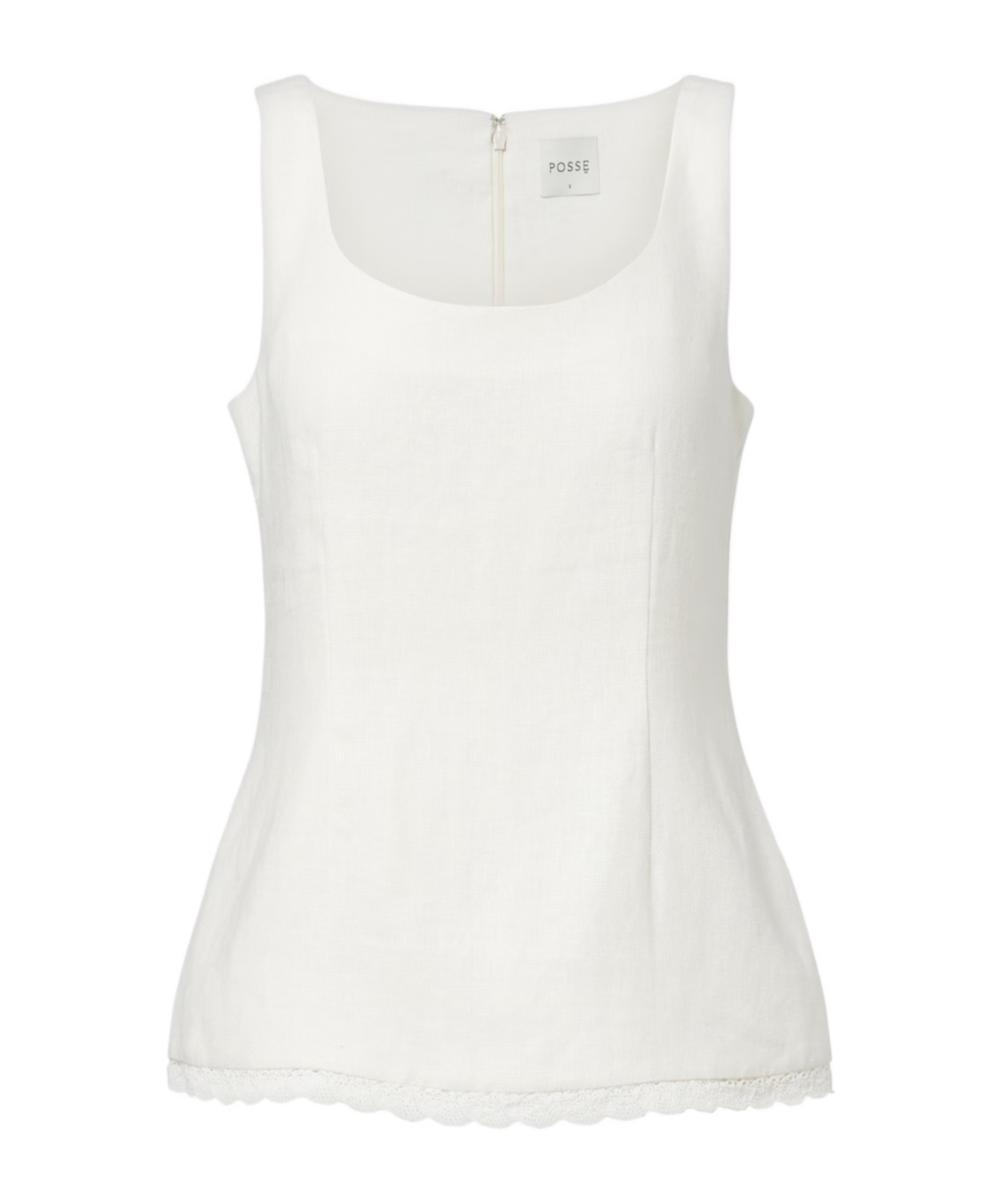 Posse Effi Scalloped Linen Tank Top In White