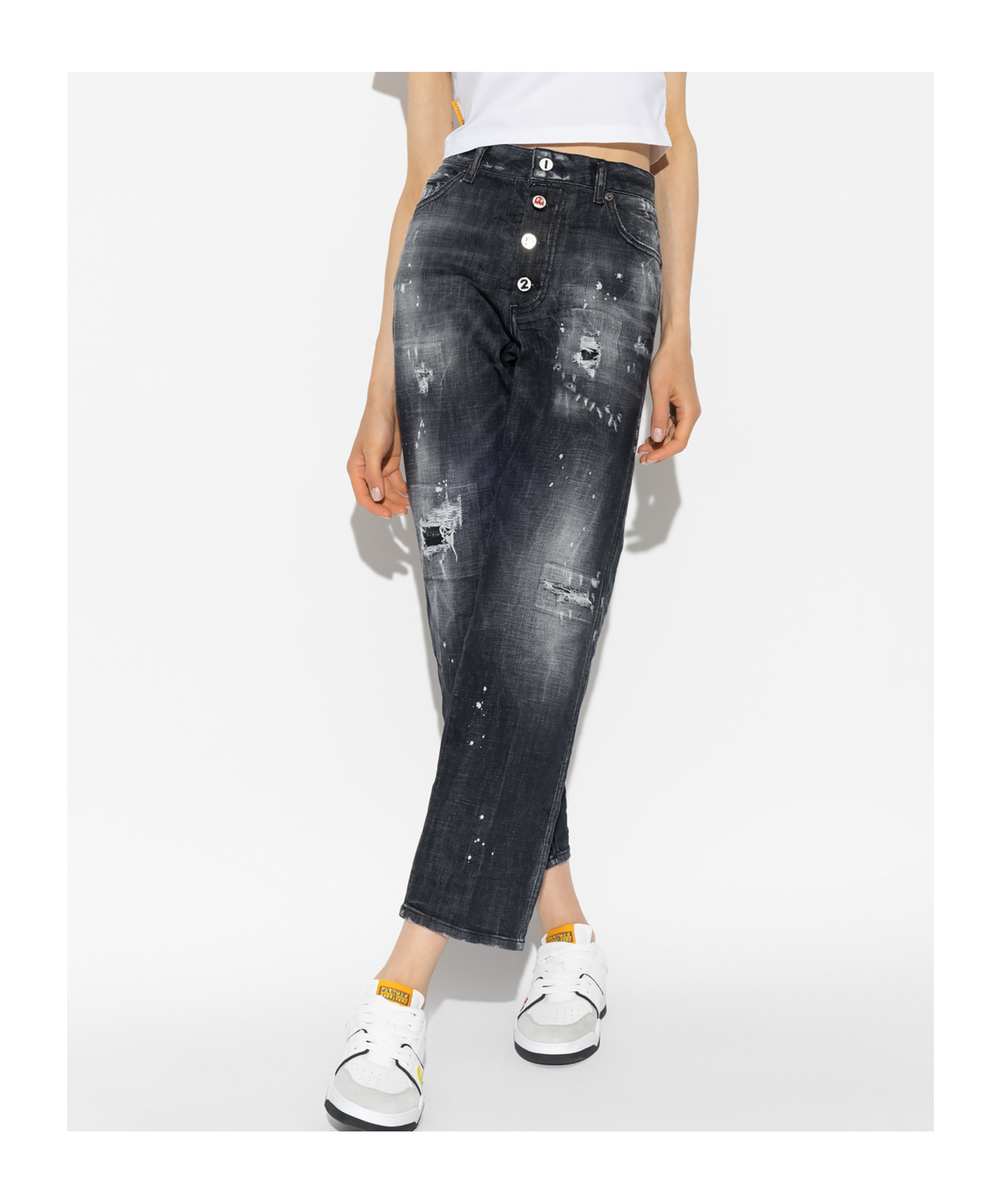 Dsquared2 Paint Splatter Effect Distressed Jeans In Black