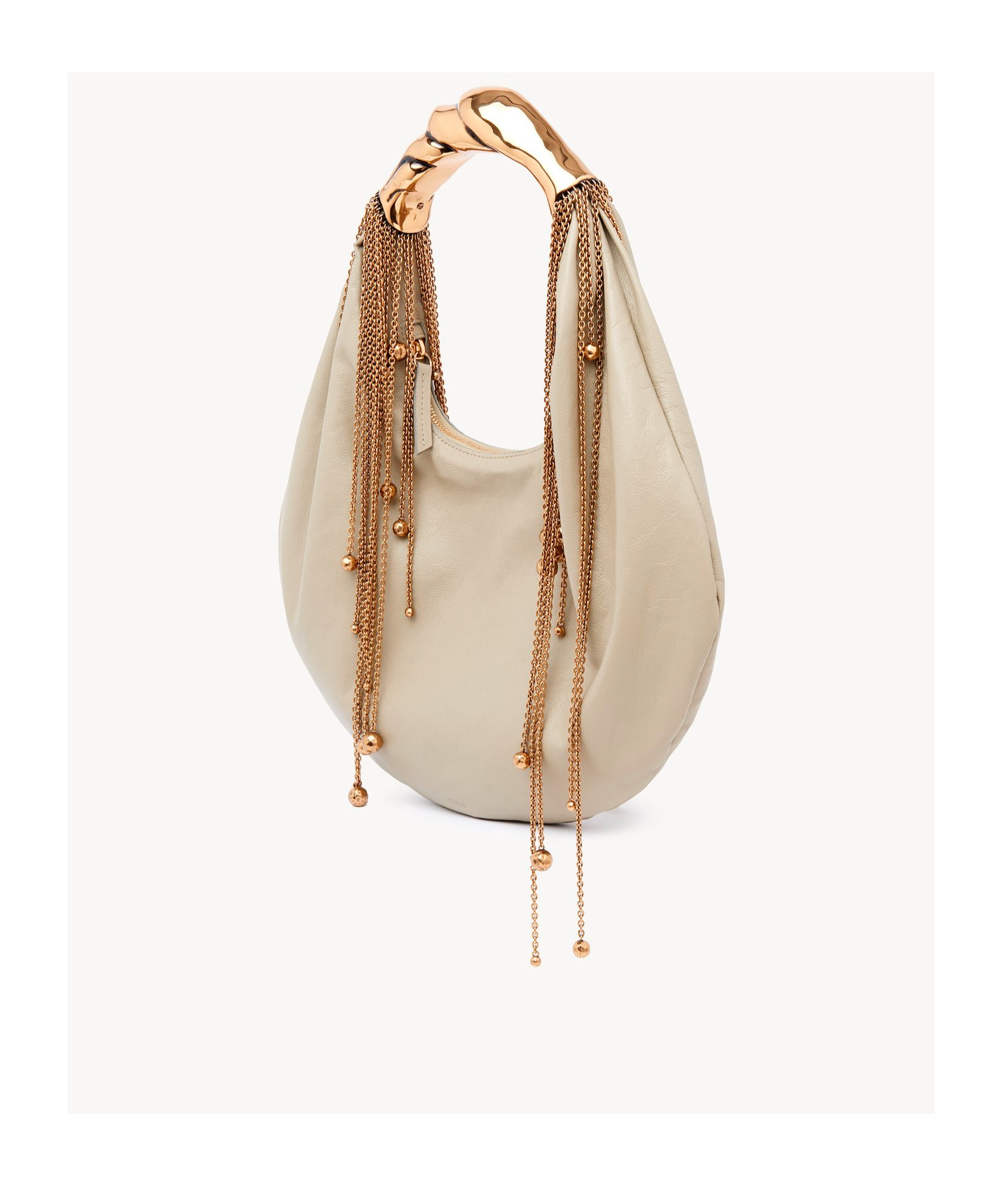 Chloé Twisted Shell Embellished Leather Tote In Nude