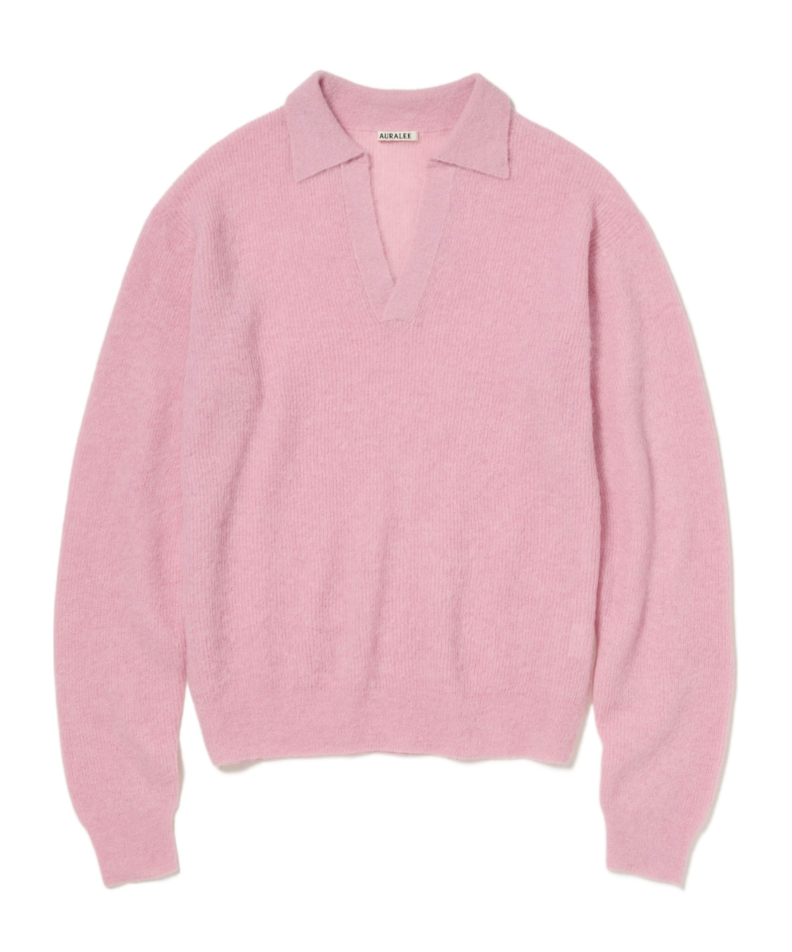 Auralee Baby Suri Alpaca Sheer Knit Skipper Polo In Pink