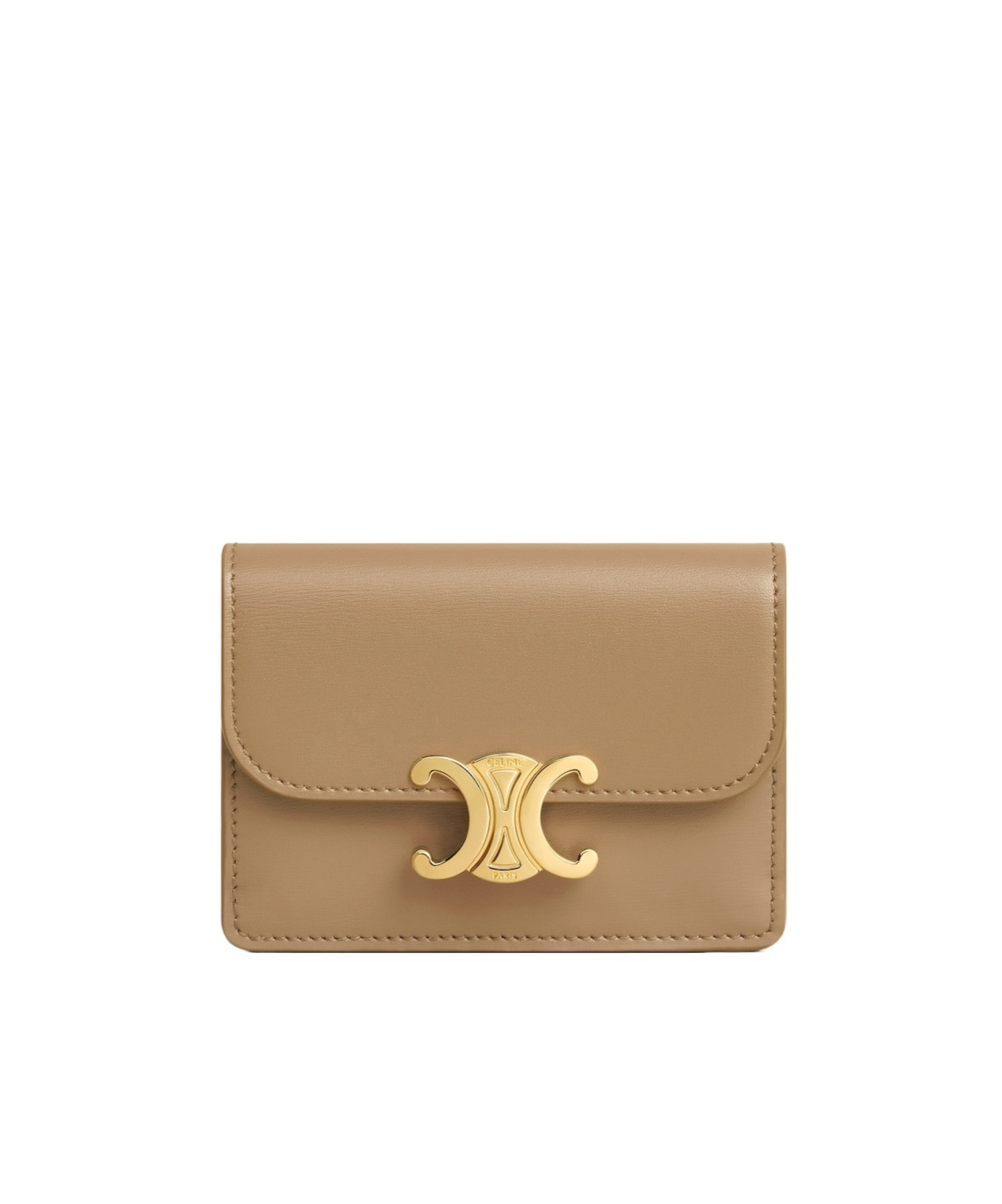 Celine Card Holder With Flap Triomphe In Shiny Calfskin In Green