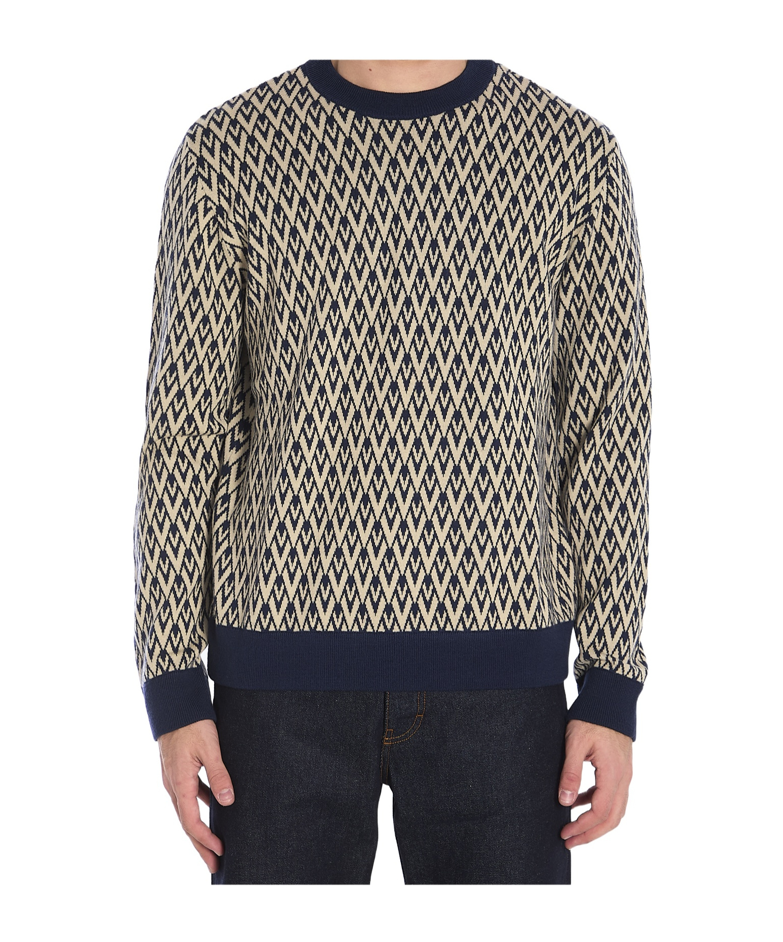 Valentino Crewneck Wool Jumper With Toute La V Jacquard Pattern In Black