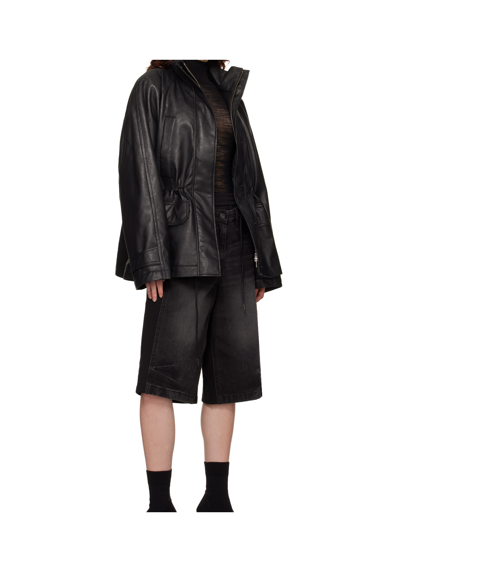 Juunj Black Utility Safari Faux-leather Jacket In Black