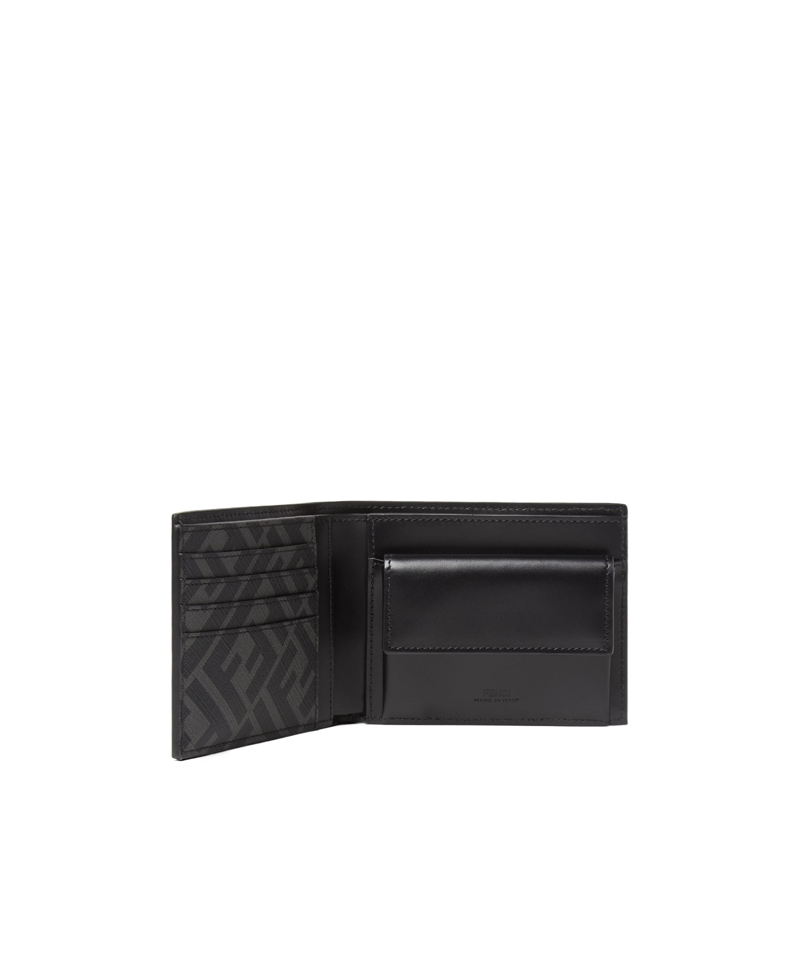Fendi Black Leather Compact Bi-fold Wallet In Black