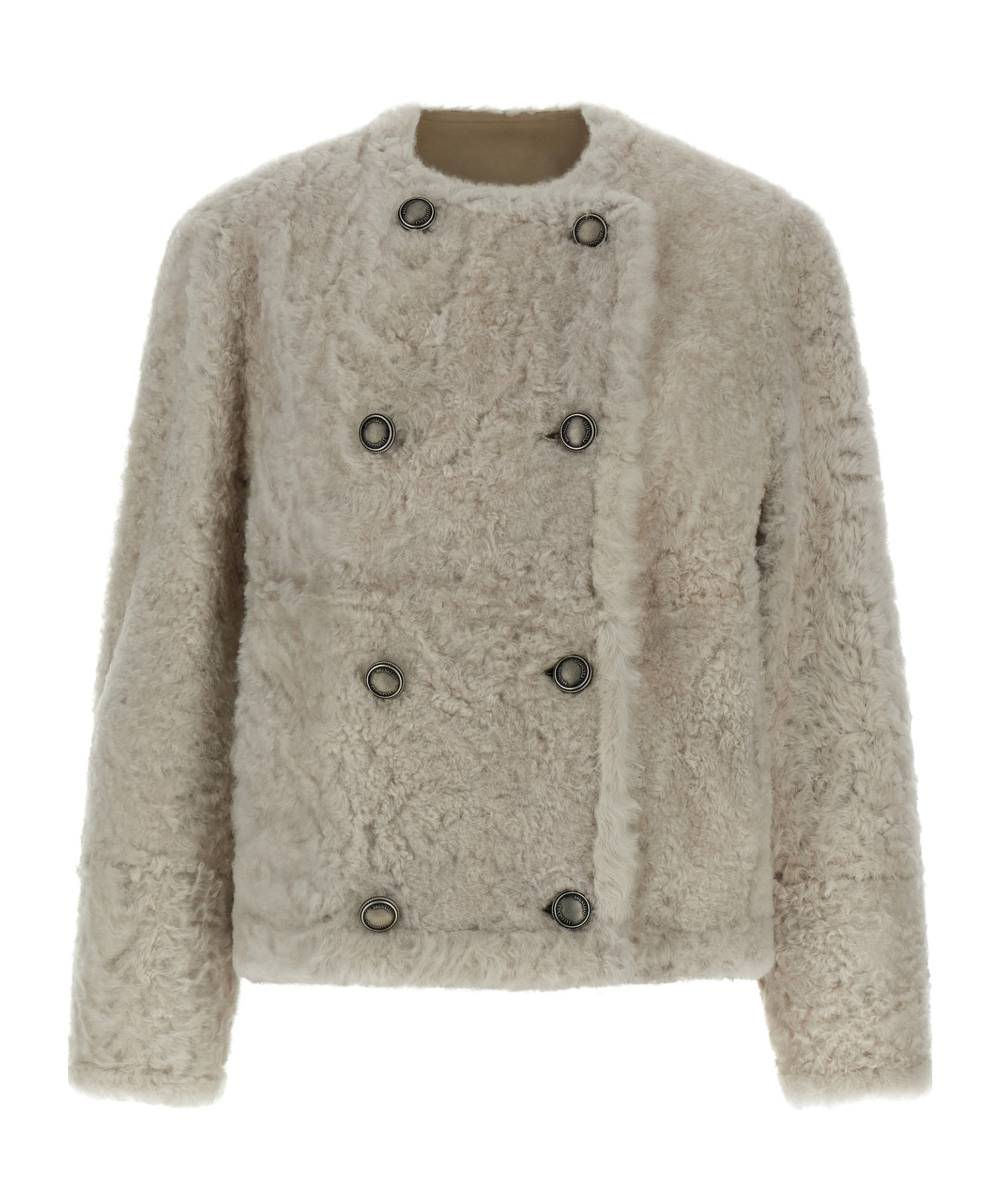 Brunello Cucinelli Reversible Faux Fur Double-breasted Jacket In Neutral