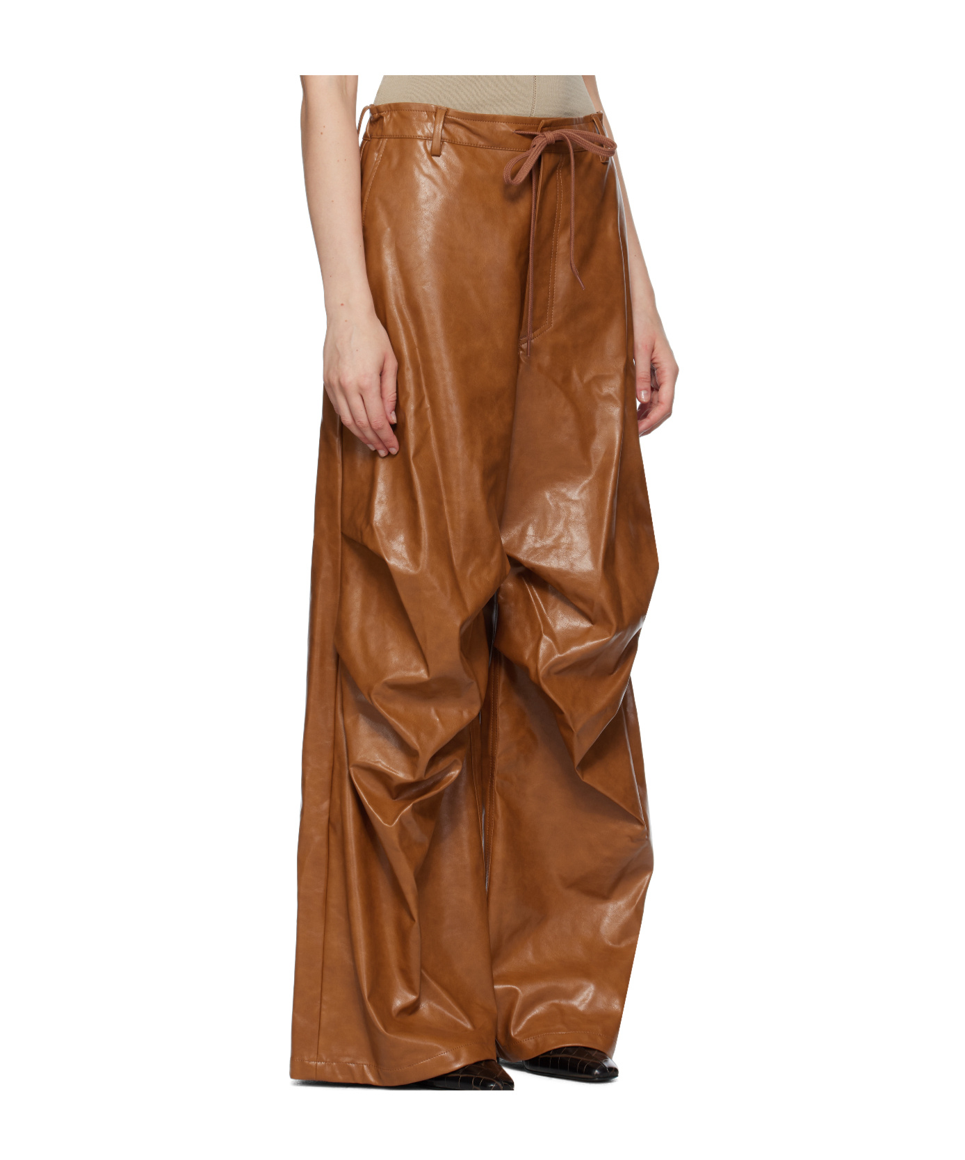 Mm6 Maison Margiela Brown Draped Faux-leather Trousers In Brown