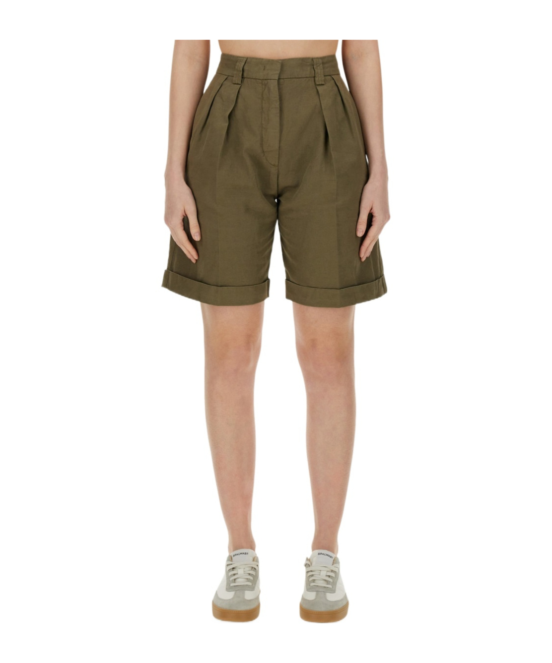 Aspesi Tailored High-waisted Cotton-linen Shorts With Pleated Front