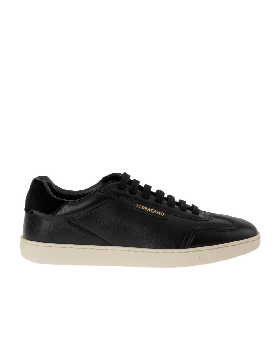 Ferragamo Suede-panel Leather Sneakers In Black