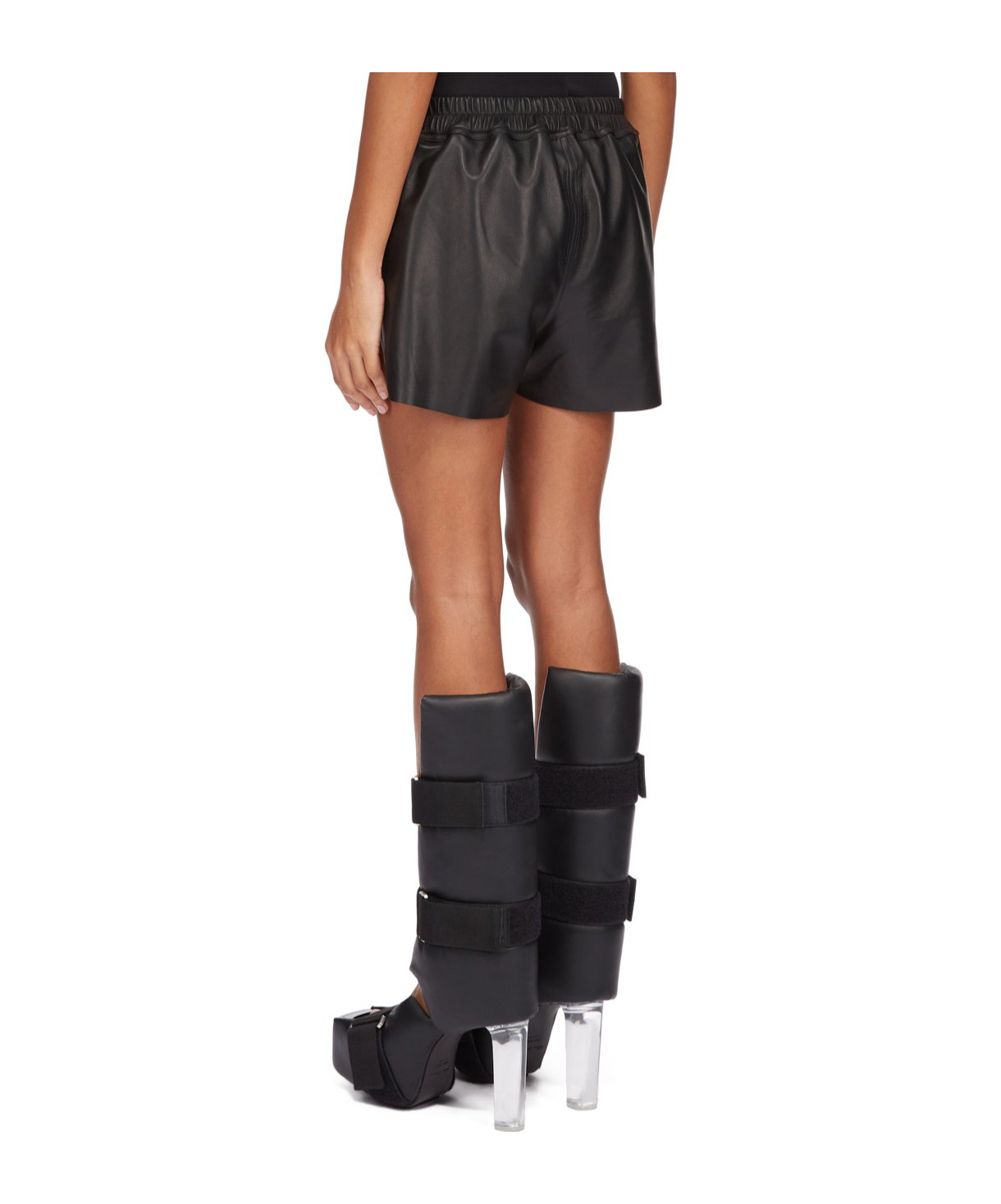 Rick Owens Black Hollywood Boxers Leather Shorts In Black