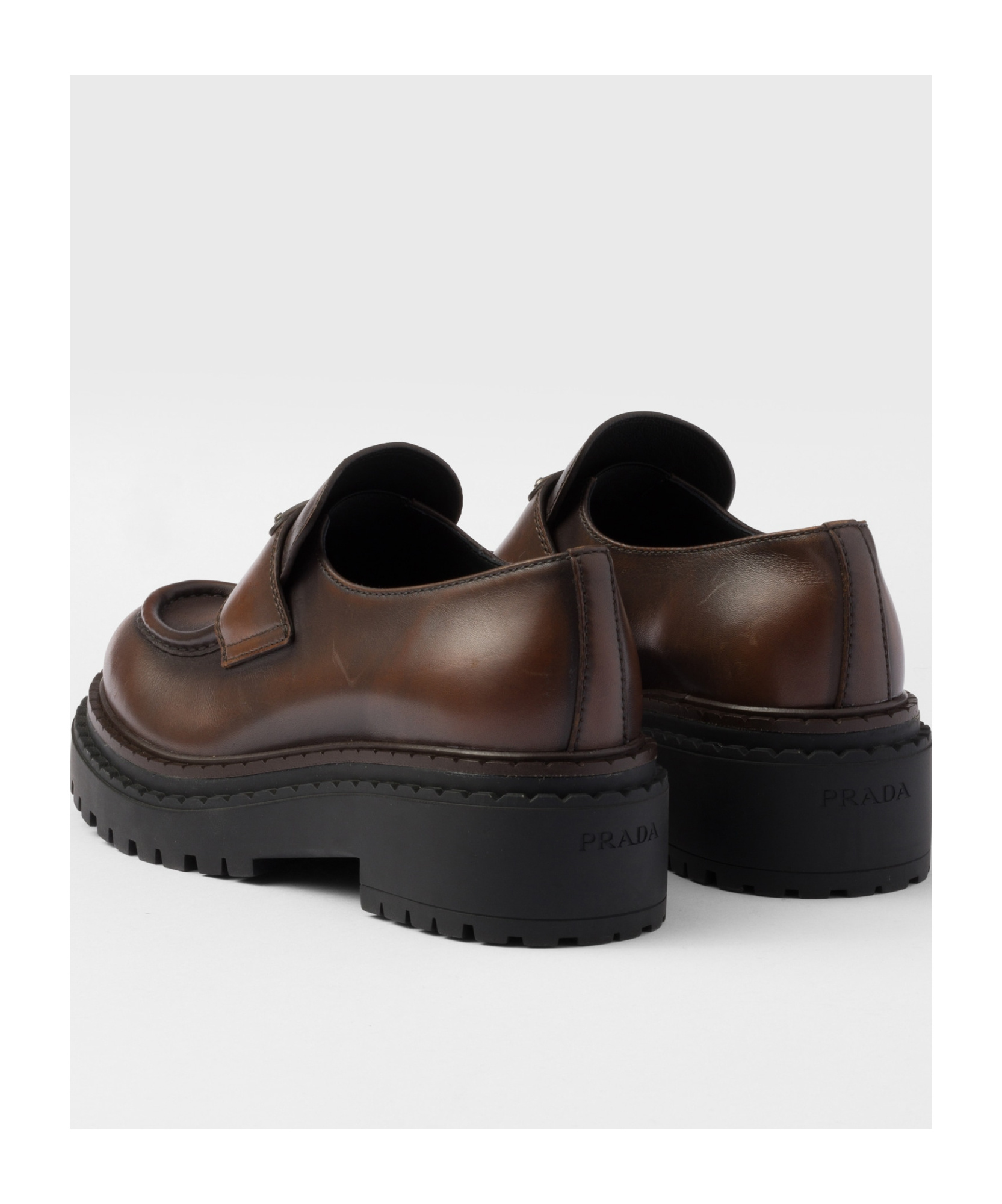 Prada Chocolate Cognac Brushed Leather Moccasin Women In Brown