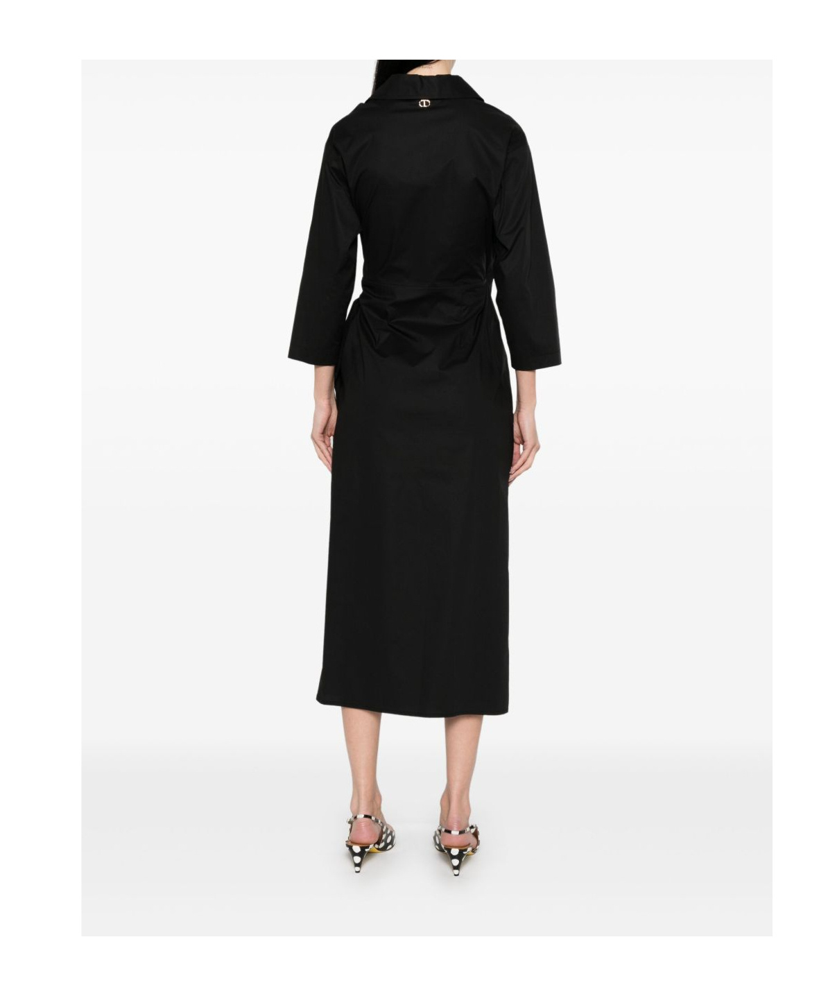 Twinset Twin-set Wrap-design Black Midi Dress With Tie Waist