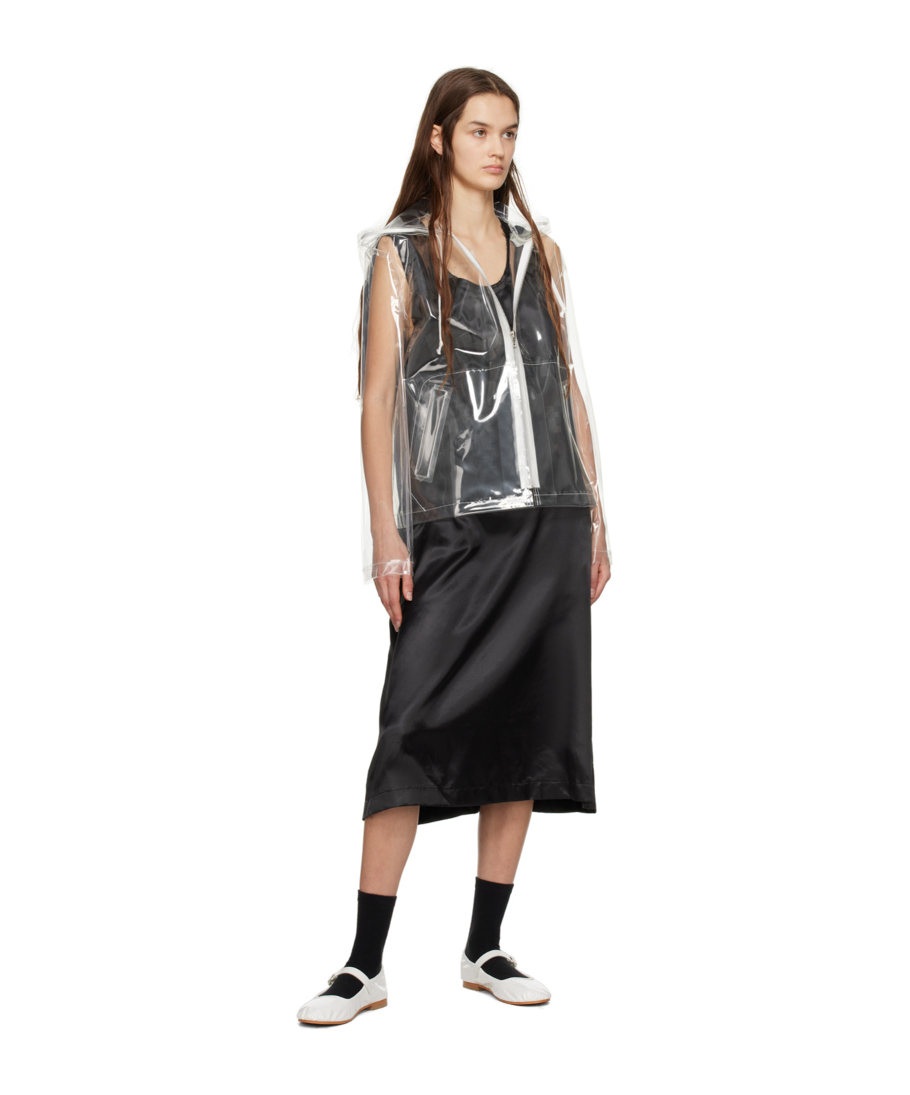 Comme Des Garçons Slogan-print Transparent Jacket In Black