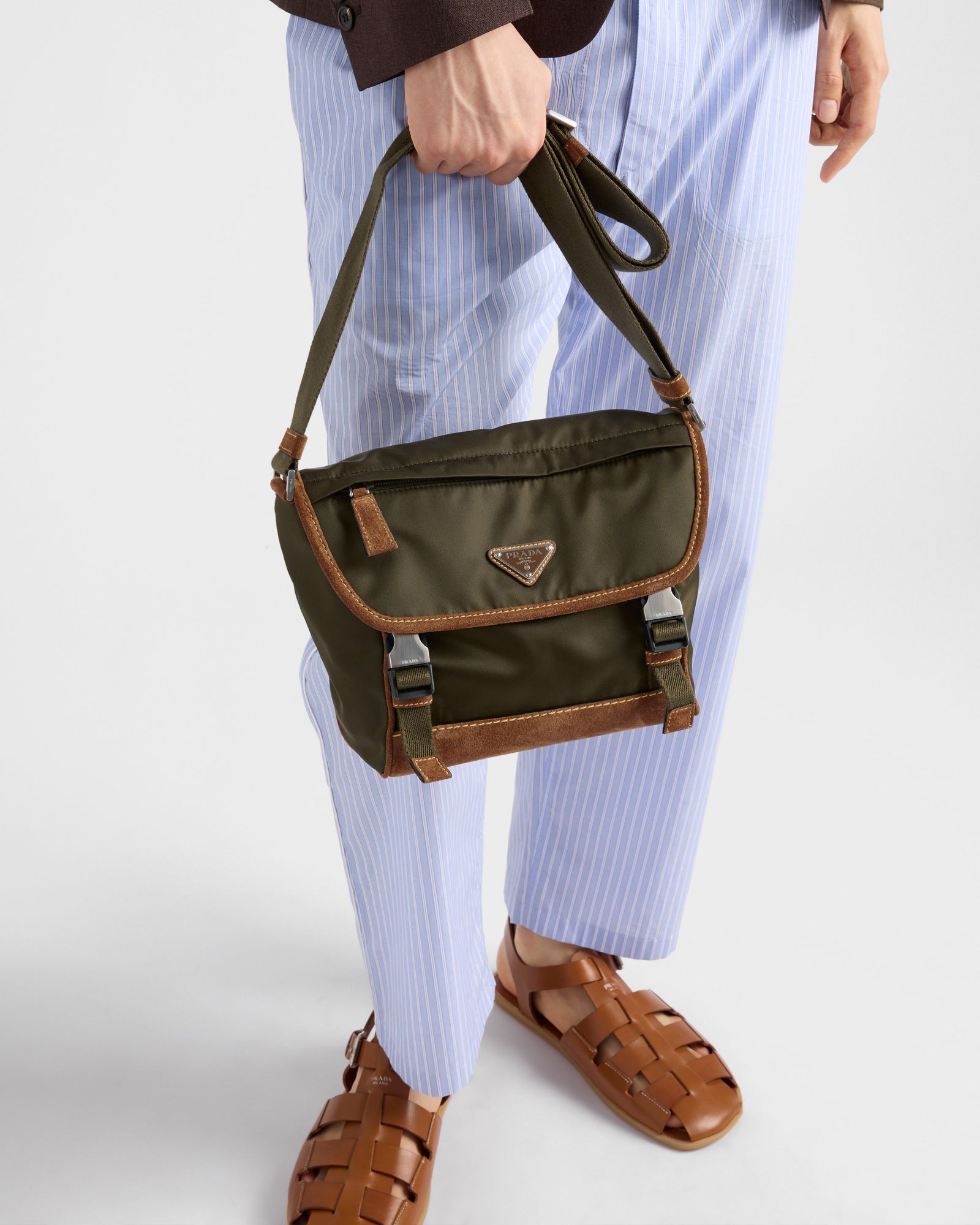 Prada Re-nylon Shoulder Strap Crossbody Bags Green In Musk Green/cocoa