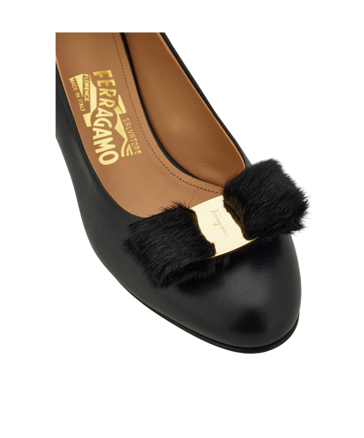 Ferragamo Vara Genuine Shearling Bow Pump In Black