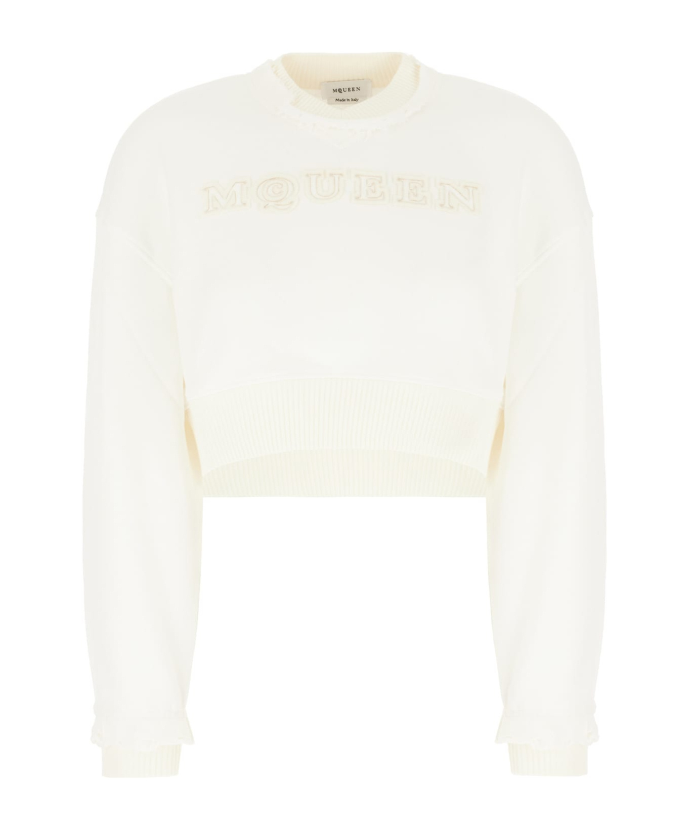 Alexander Mcqueen Cropped Cotton Knit With Ribbed Cuffs In White