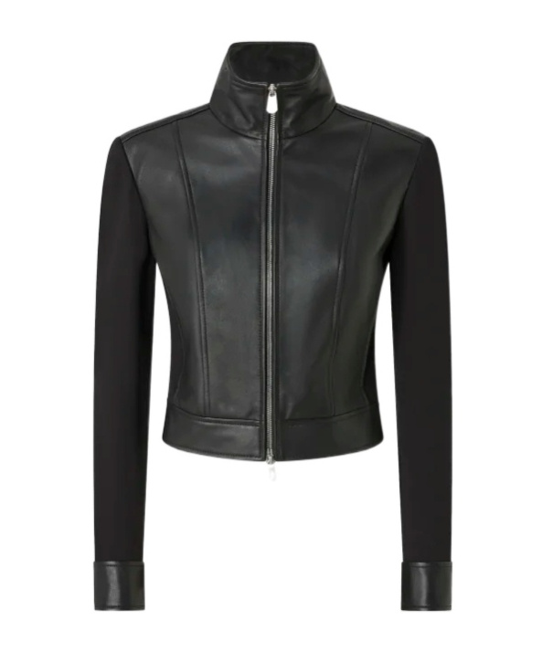 Pinko Long-sleeved Motorcycle Jacket In Black