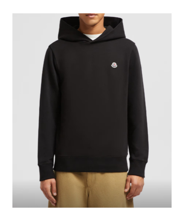 Shop Moncler Logo Patch Cotton Hoodie In Black