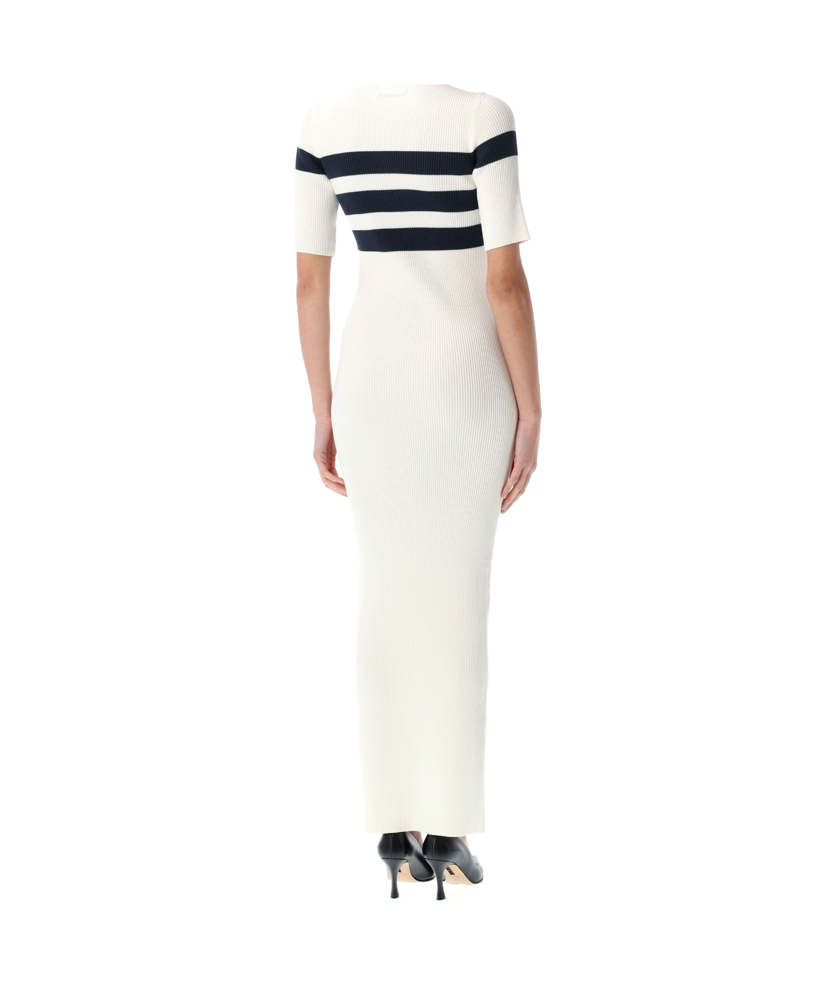Jean Paul Gaultier Knitted Stripe Short Sleeve Dress In White