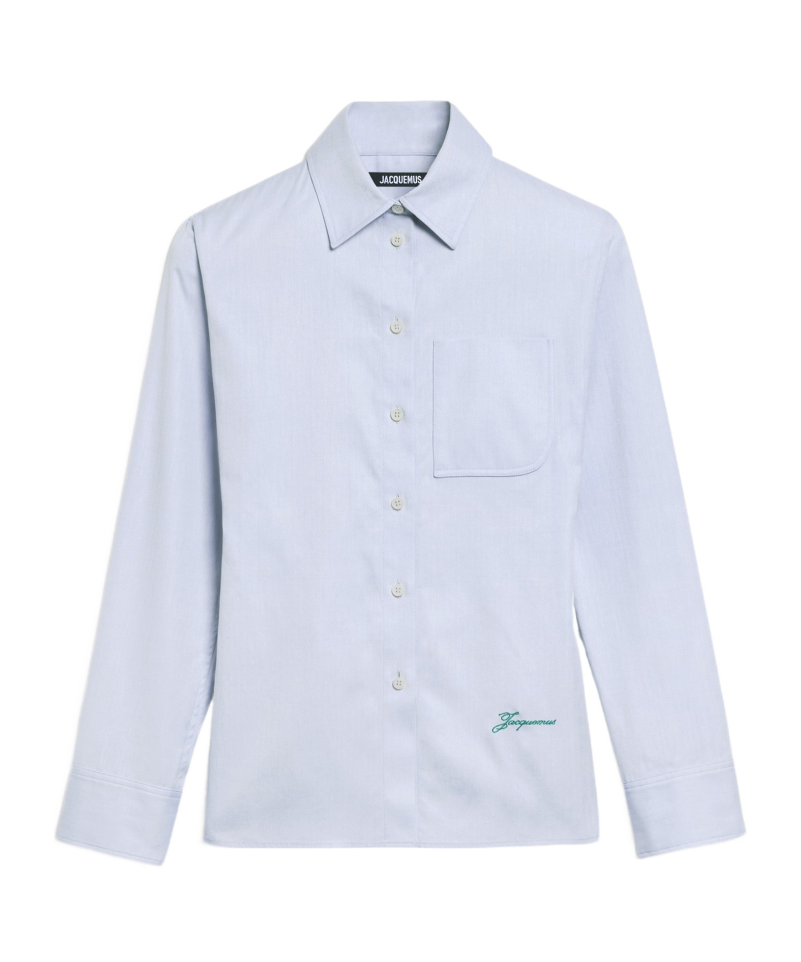 Jacquemus Womens La Chemise Cuadro Script-embroidery Asymmetric Cotton Shirt Light Grey In Blue