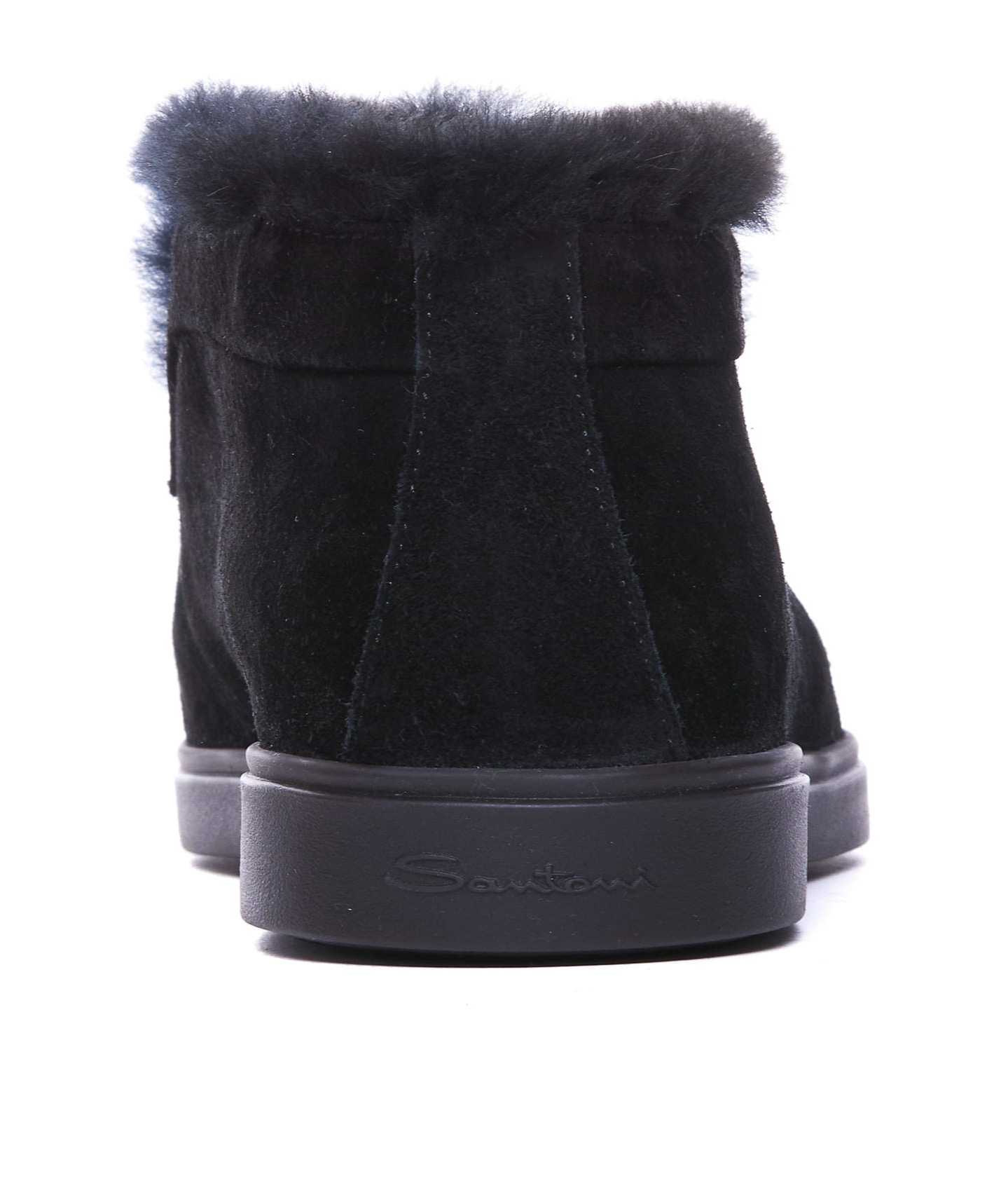 Santoni Fortune Shearling Suede Loafer Booties In Black