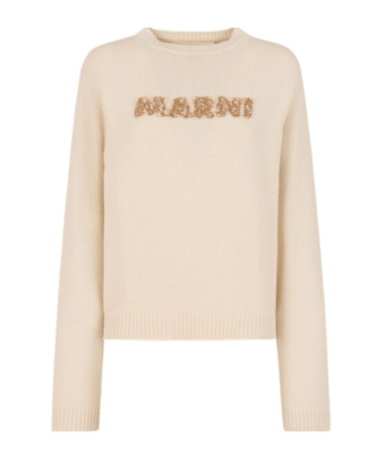 Marni Cream Wool Jumper With Laser-cut  Logo In Neutral