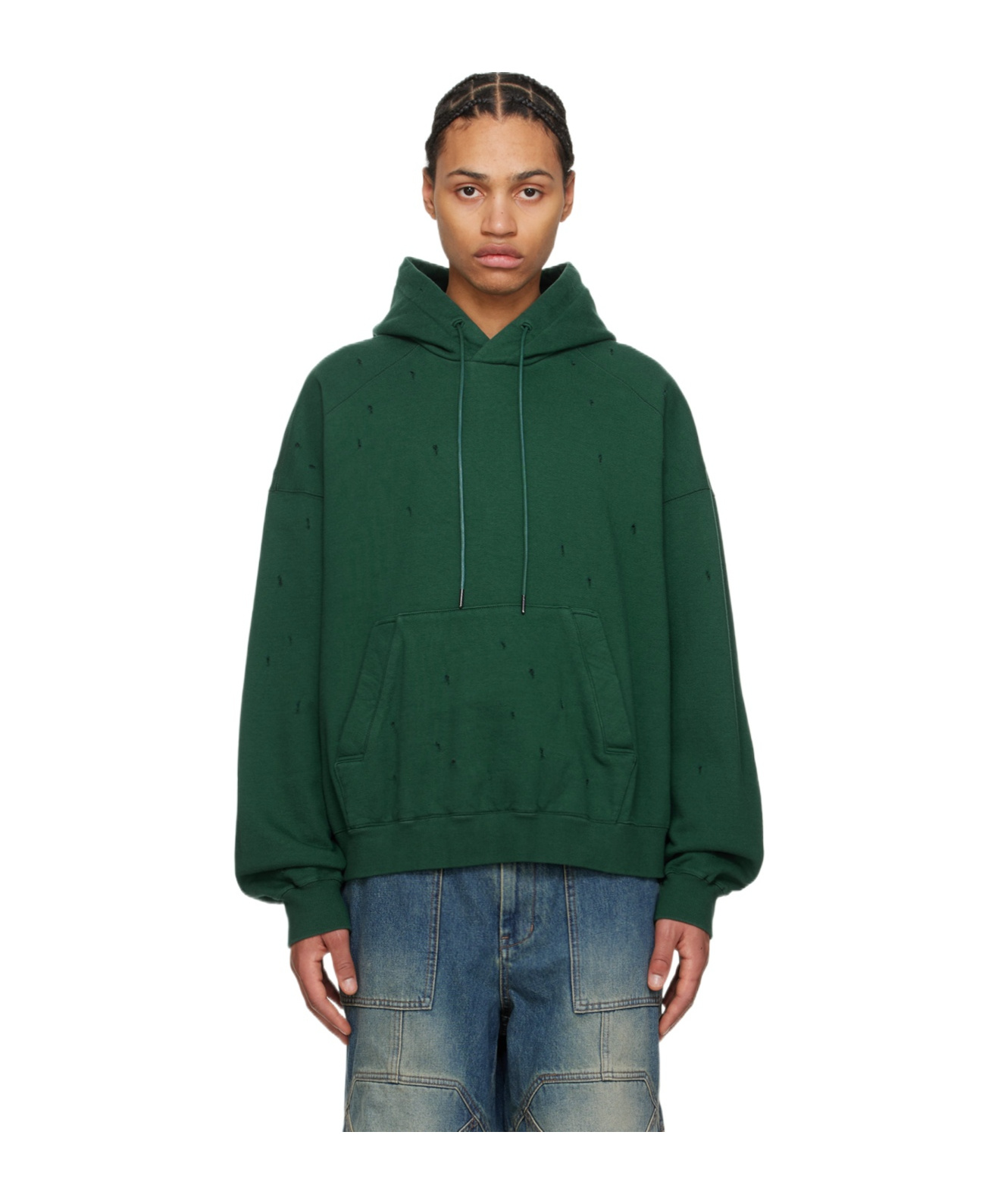 Shop Juunj Drawstring Hood, Raglan Sleeves, Sweatshirt In Green