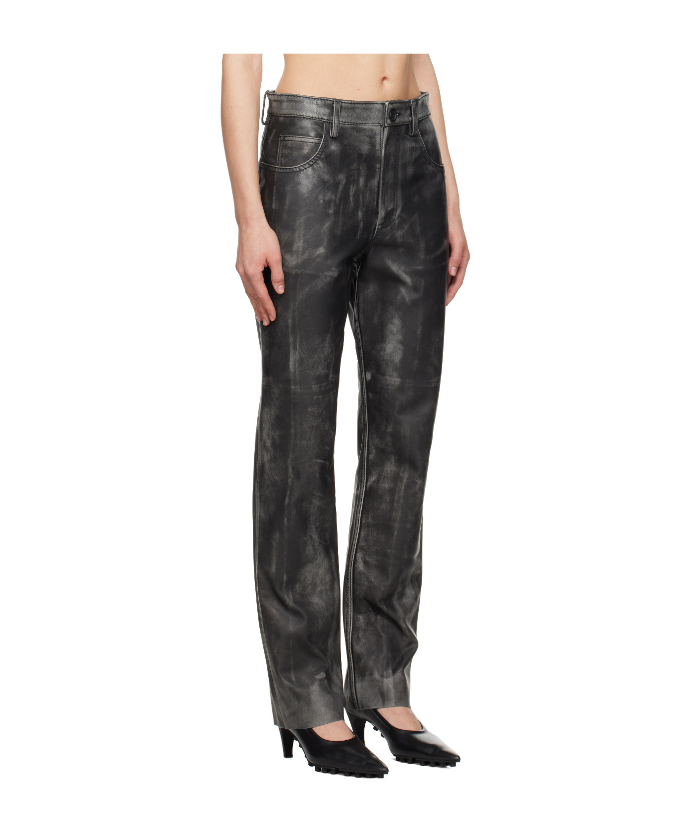 Marni Faded Leather Trousers In Black