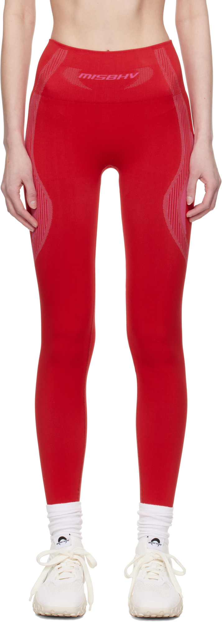 Misbhv Ssense Exclusive Red Jacquard Sport Leggings In Red