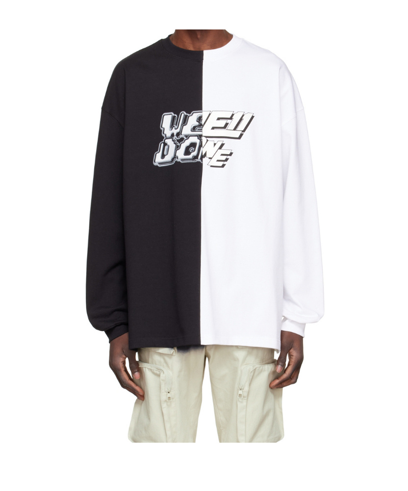 We11 Done Round Collar Color Matching Long-sleeved T-shirt In White