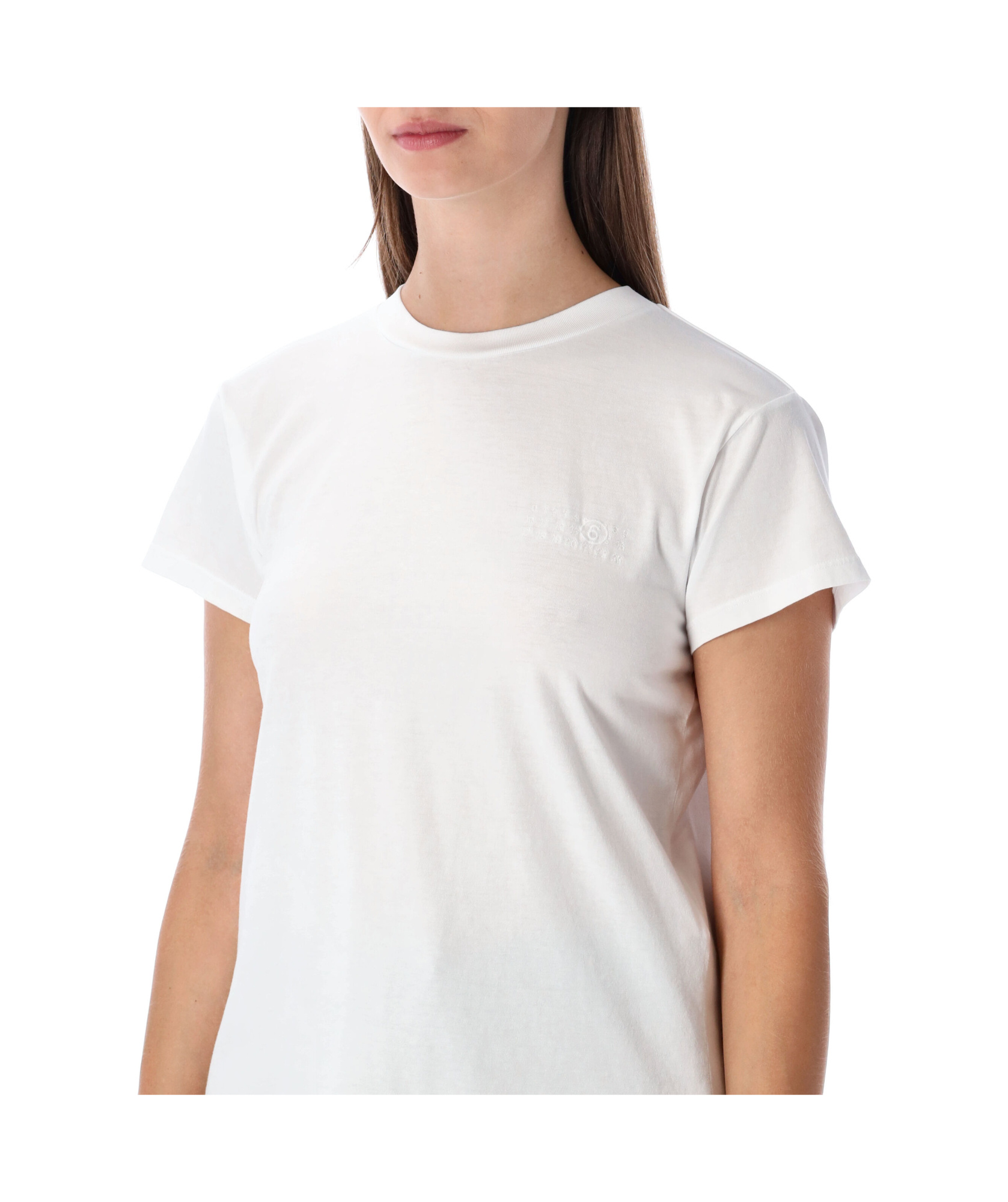 Mm6 Maison Margiela Back Detail Short Sleeve Crew Neck Top In White