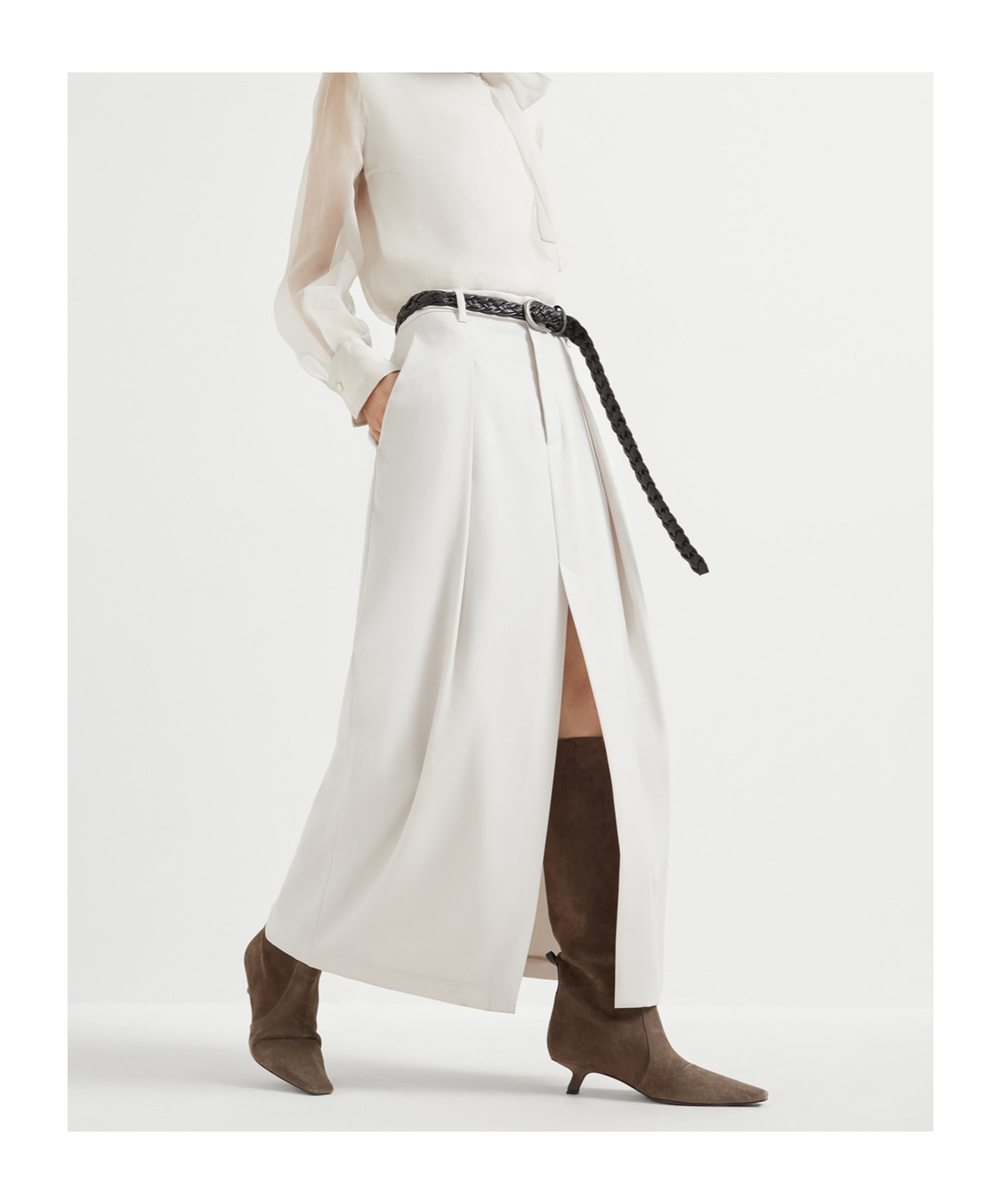 Brunello Cucinelli Pleated Front-split Maxi Skirt In White