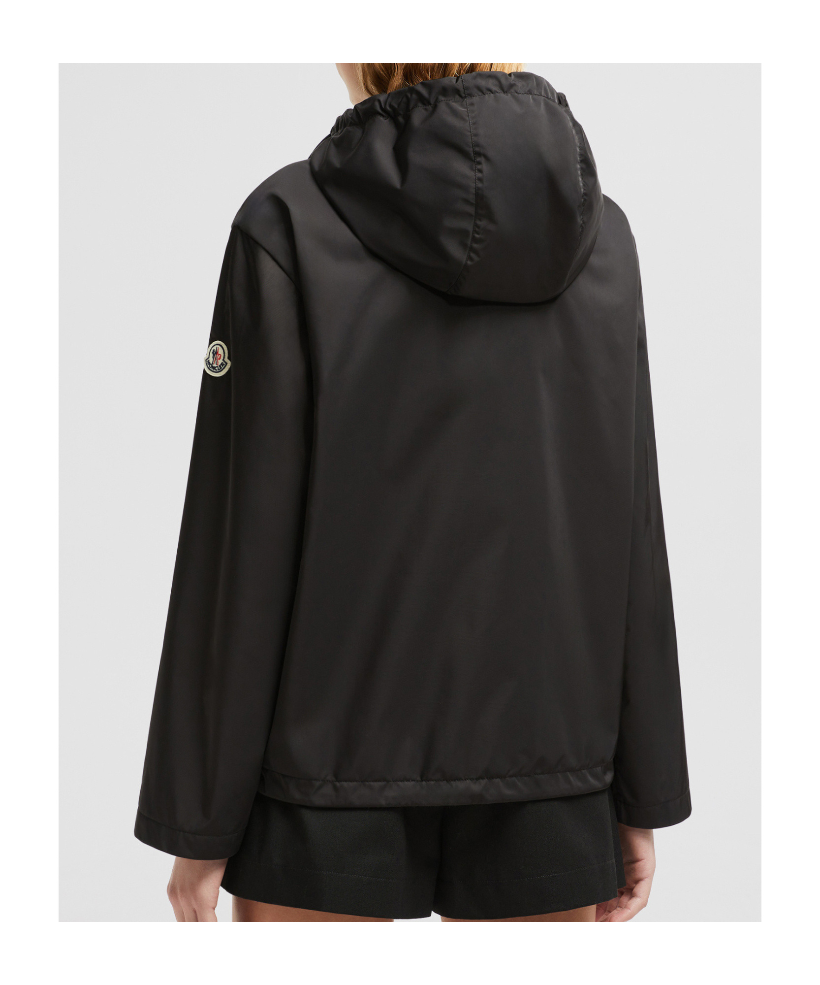 Moncler Logo Patch Windbreaker Jacket In Black