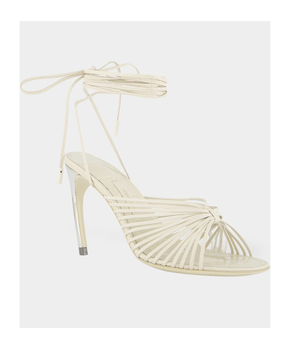 Ferragamo 85mm Caged Leather Sandals In White