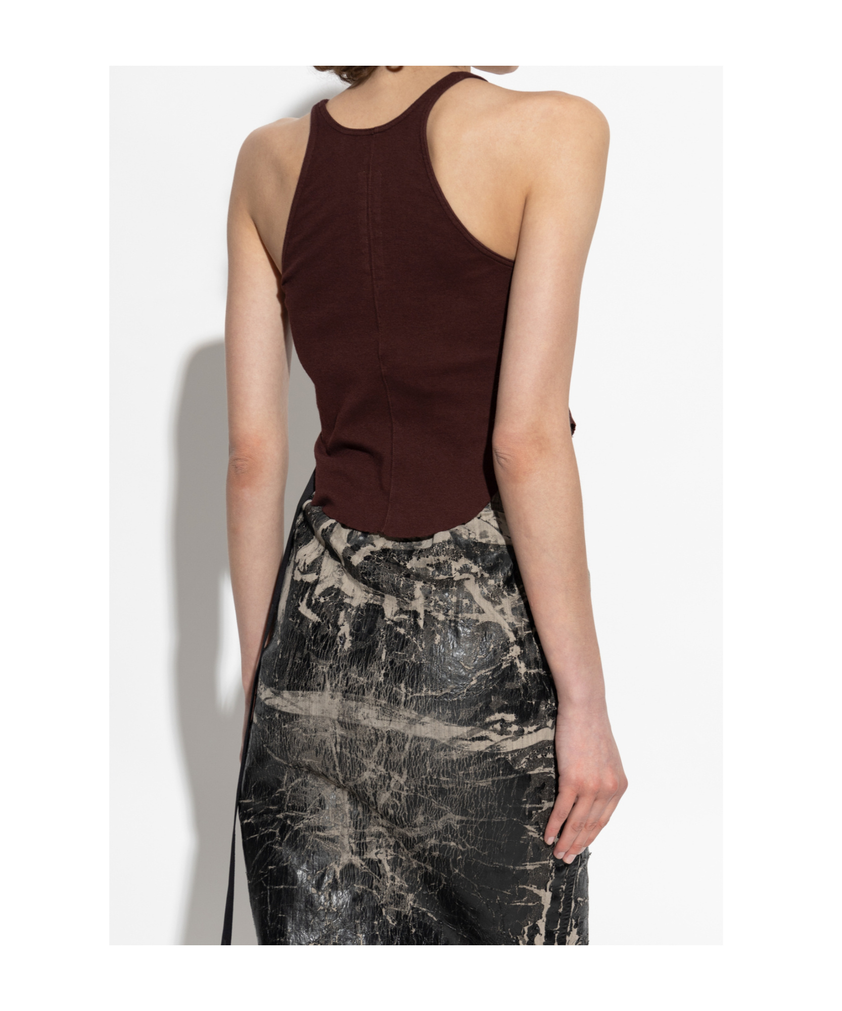 Rick Owens Drkshdw Asymmetrical Raw-edge Tank Top In Brown